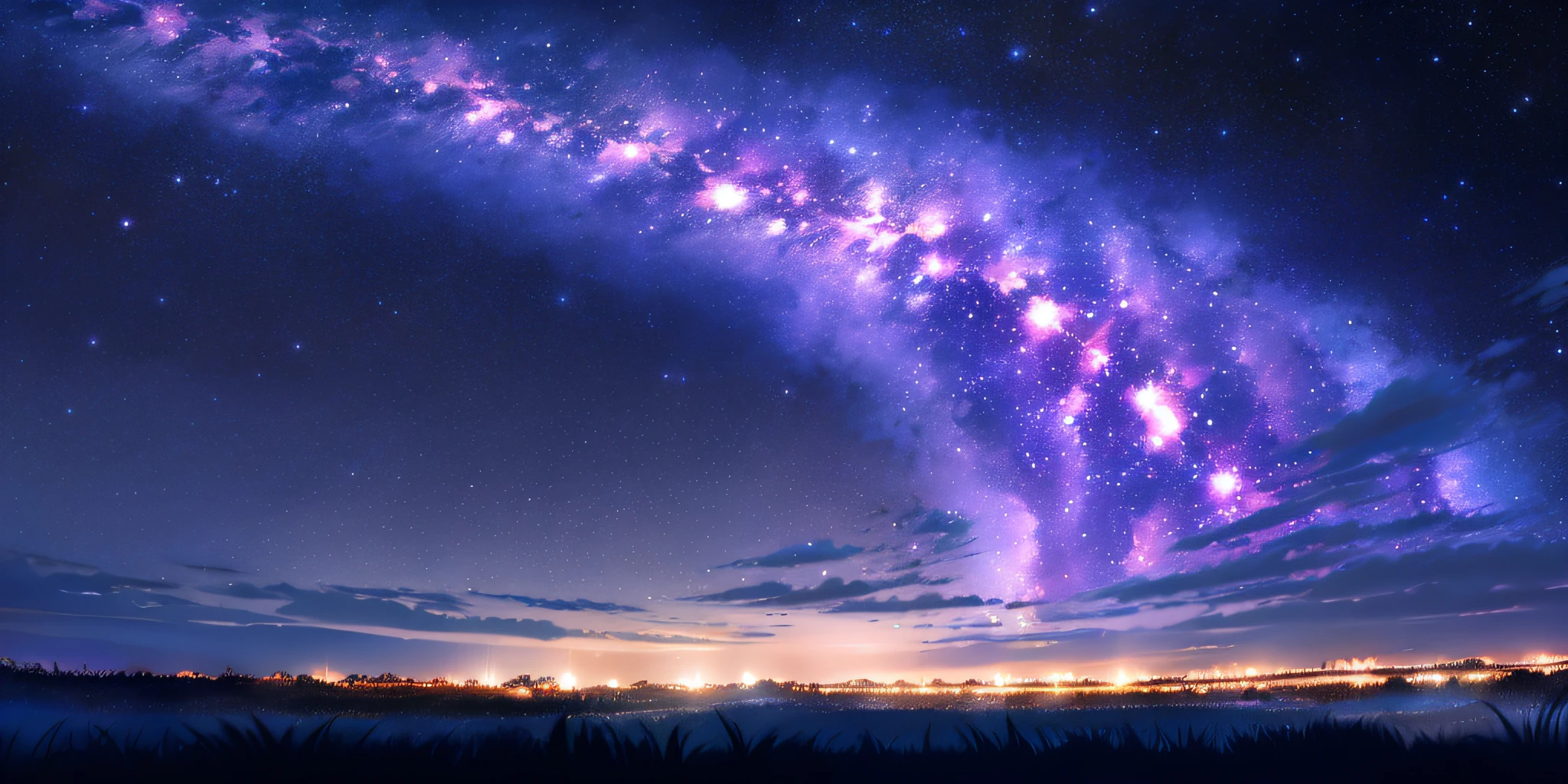 purple and blue stars shine brightly in the night sky above a lake, starry sky 8 k, 4k anime wallpaper, cosmic skies. by makoto shinkai, anime landscape wallpaper, galaxy in the sky, anime sky, star(sky) starry_sky, endless cosmos in the background, moonlit starry sky environment, anime wallpaper 4 k, amazing wallpaper