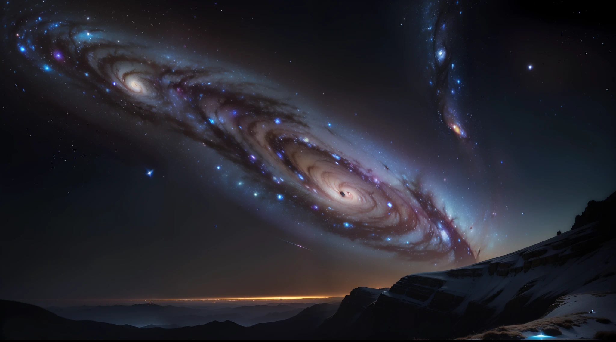 ((Beautiful background of the Andromeda Galaxy+The mysterious landscape of the universe):1.2),(Alafed art work of spiral galaxy with bright white disk),(Giant Galactic Goddess),(The beauty of the galaxy shining in the starry sky)
