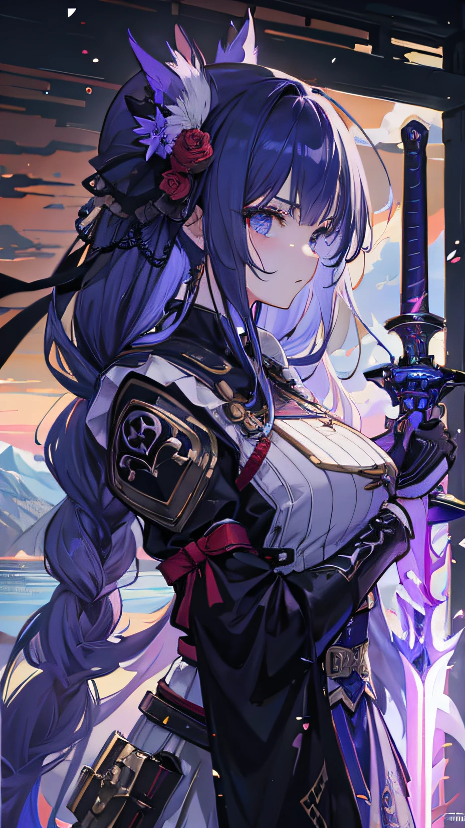 A woman with long hair,Holding a sword in hand, Badass anime 8 K, Detailed digital anime art, Anime art wallpaper 4k, Anime art wallpaper 4 K, Anime wallpaper 4 k, Anime wallpaper 4K, Anime art wallpaper 8 K, 4K anime wallpaper, Anime epic artwork, clean and meticulous anime art, style of anime4 K, Anime fantasy artwork