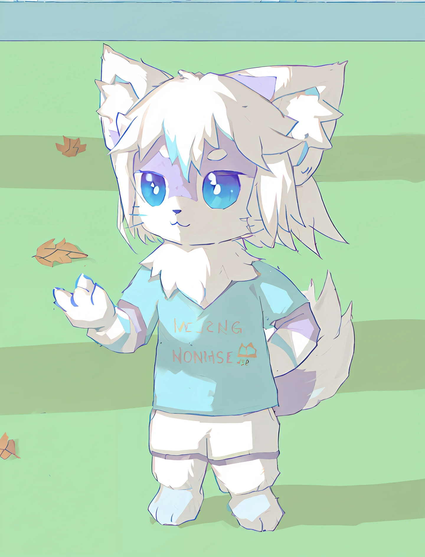 There is a drawing of a cat with blue eyes and a blue shirt, fursona!!!!, female furry mini cute style, fursona wearing stylish clothes, 🍂 Cute, furry fursona, furaffinity fursona, fursona art, a fox, an anthro wolf, furry furaffinity, fursona commission, wolf fursona
