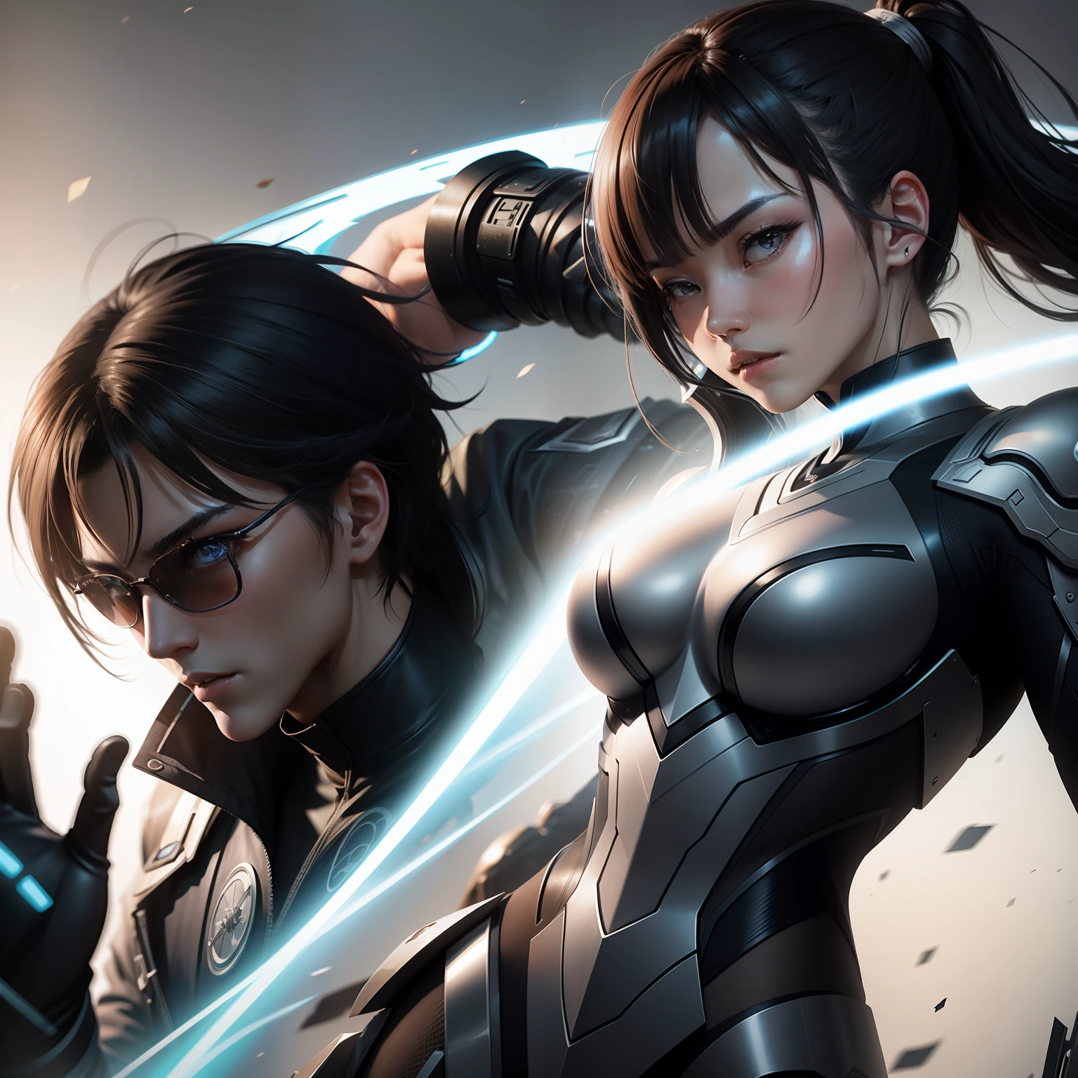 Cool characters。High-tech effect,Cool and dynamic,Light and shadow interlace,actionpacked。