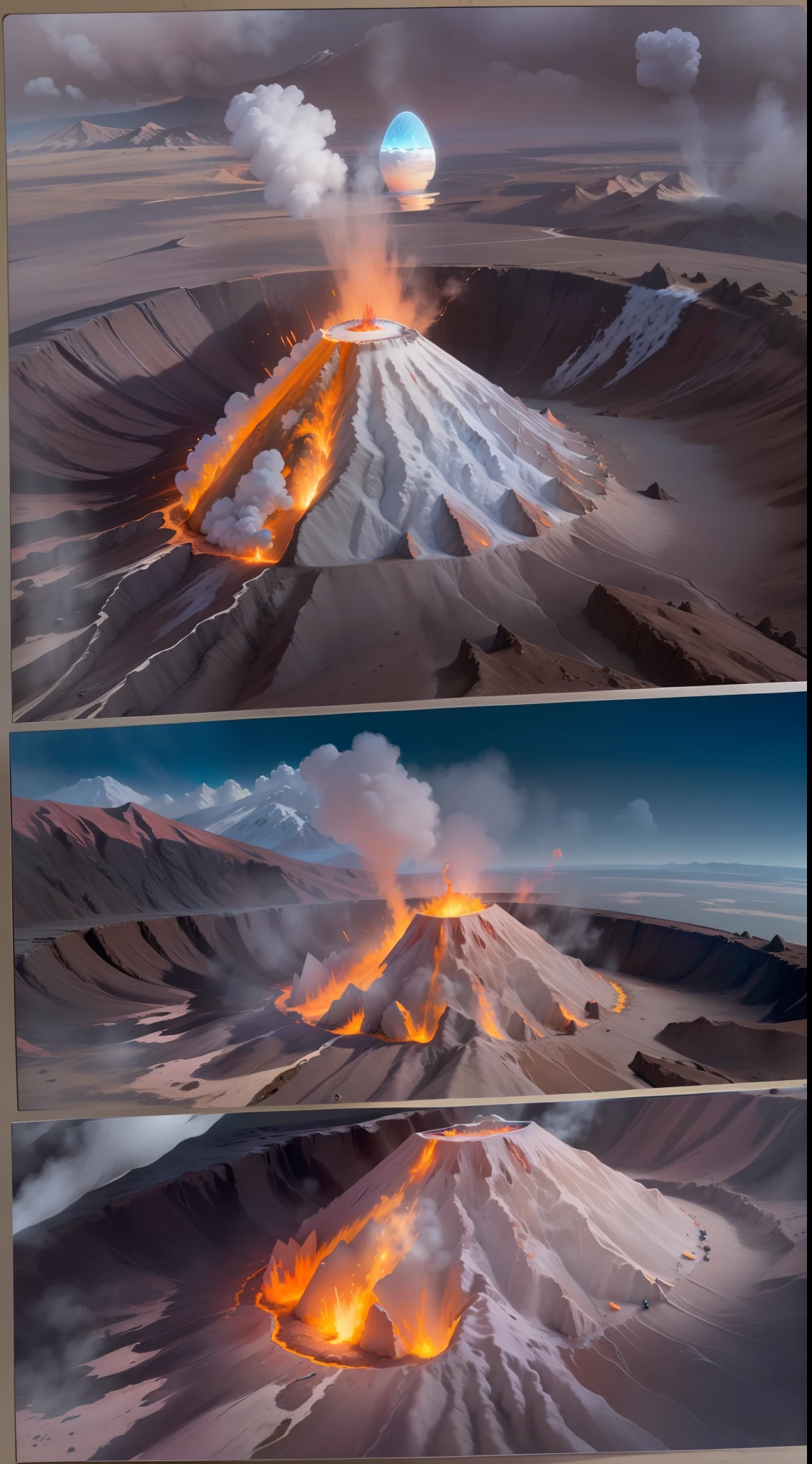 A volcano about to erupt，The crater is steaming hot card ventilation crater