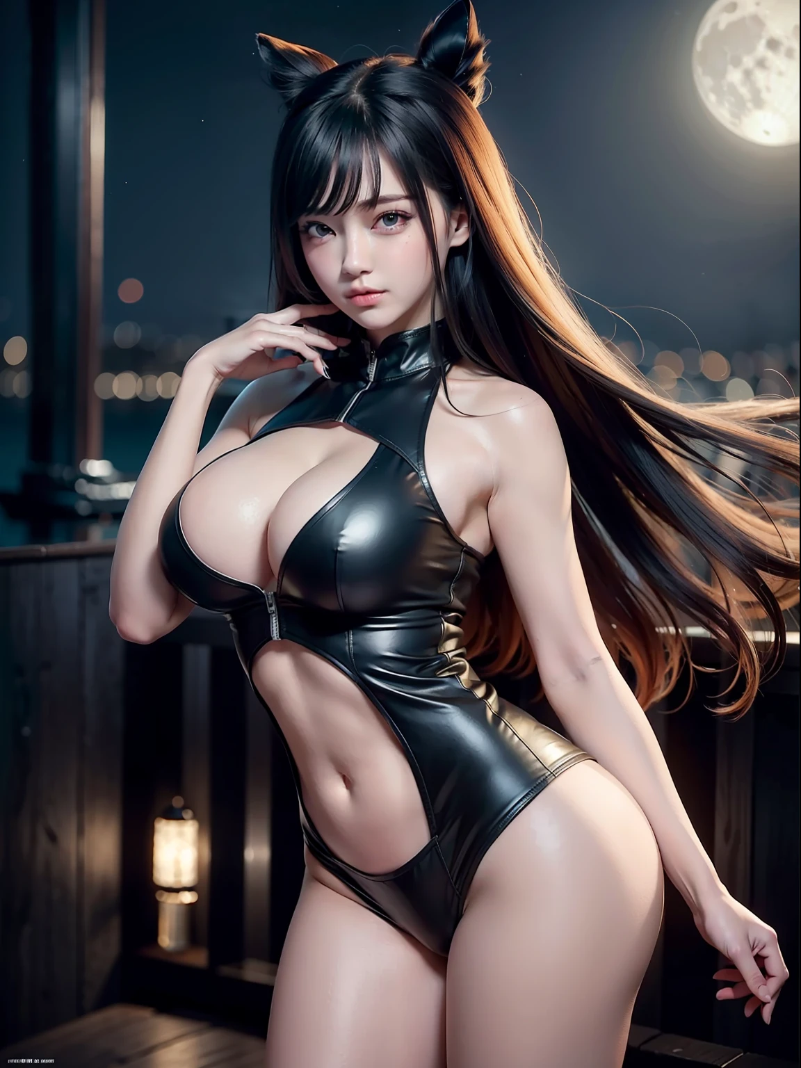 Beautiful girl with long hair,Run head-on,Sporty,Liuhai,Bigboobs,Costume,is shy,perspire,the night,Star Moon,Ultra-high resolution,Very detailed texture