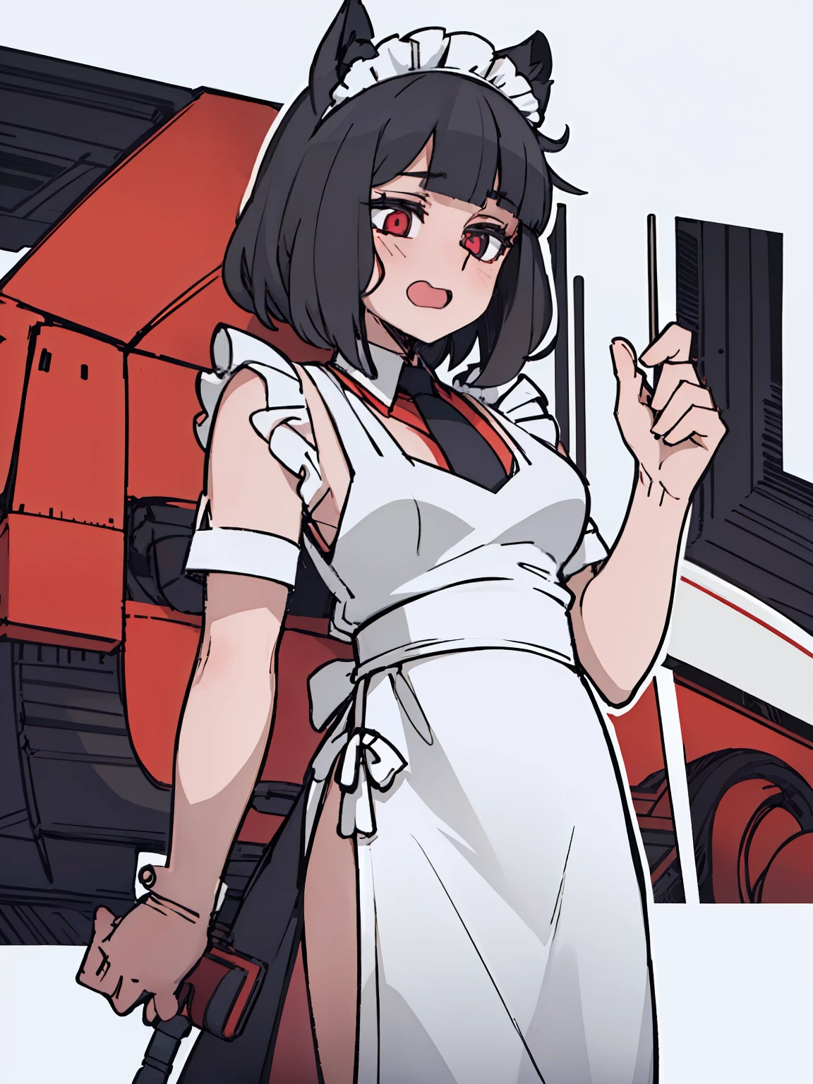 A girl frontal,((full bodyesbian,whaite hair,curlies,the maid outfit)),Hold the keychain,Young, White background
