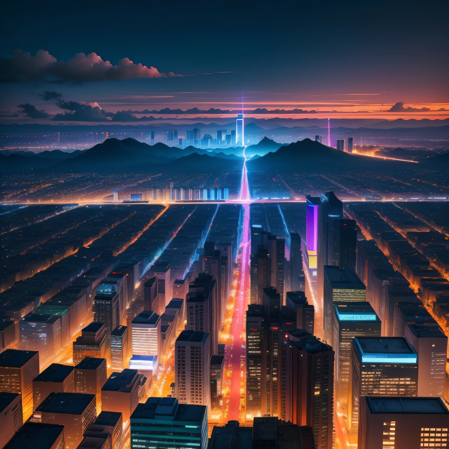 Chao yang，view from long distance，realisticlying，plethora of colors，A blurred building in the farthest distance，Gorgeous and colorful，wide wide shot，Shoot at night，positive，natural style，hdr shot。
