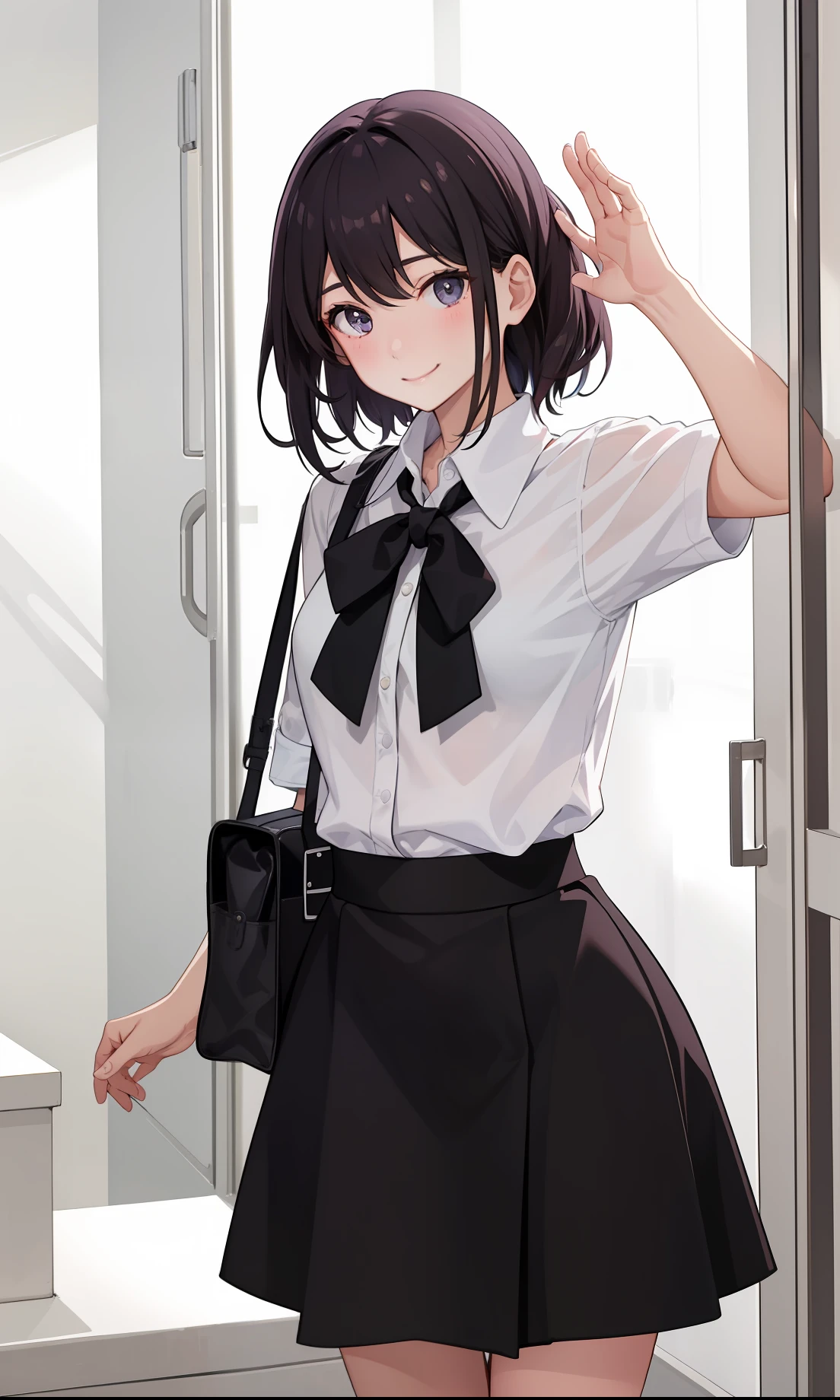 1girl in、A smile、The shirt、Blouse、skirt by the、(small tits)Chilarism、movement、