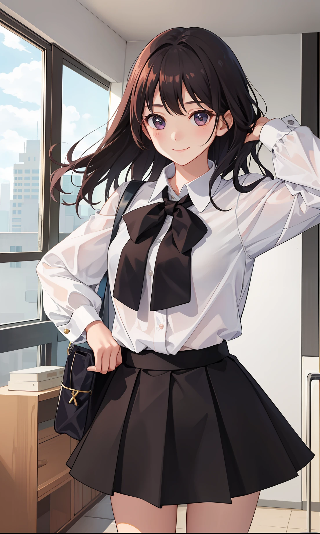 1girl in、A smile、The shirt、Blouse、skirt by the、(small tits)Chilarism、movement、