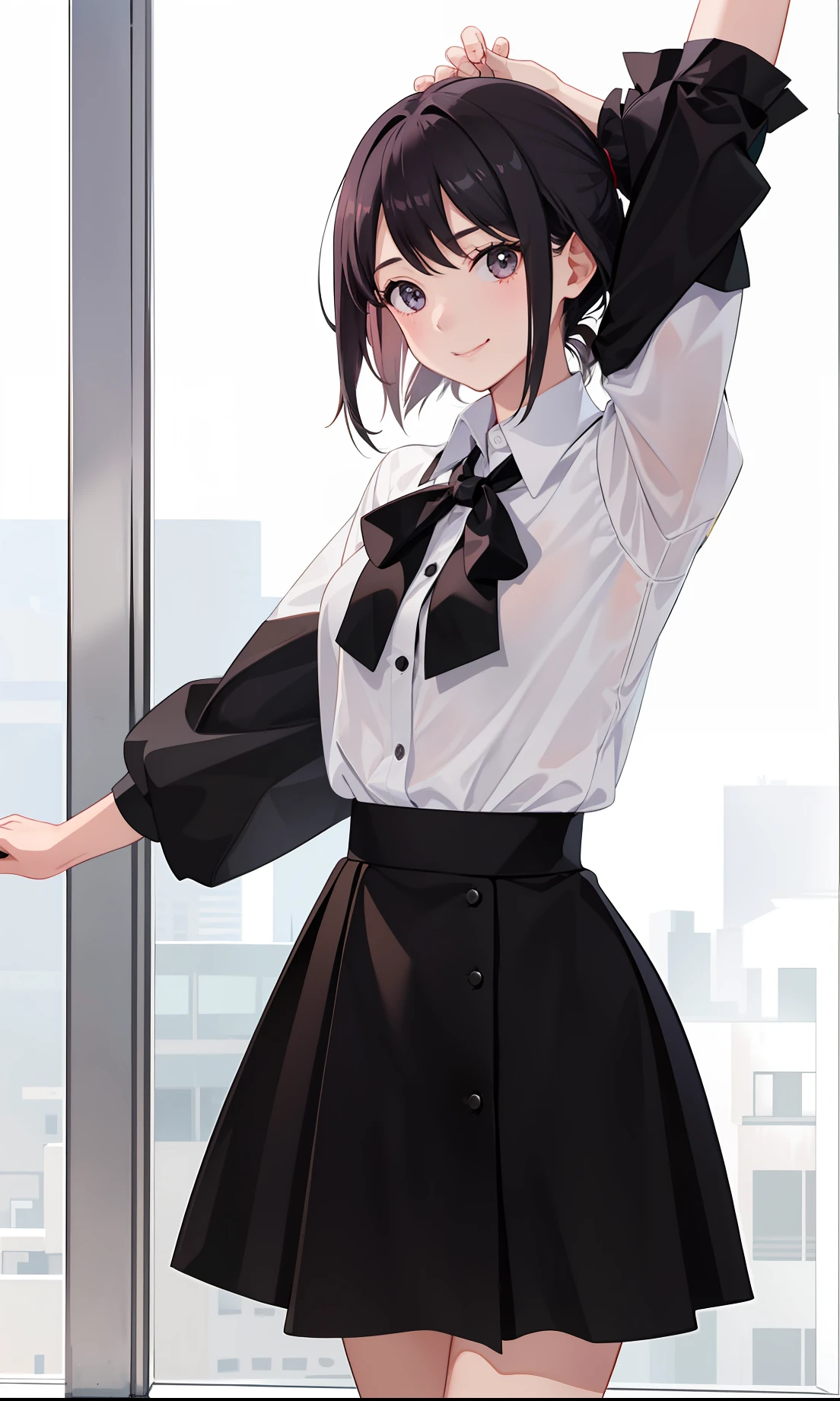 1girl in、A smile、The shirt、Blouse、skirt by the、(small tits)Chilarism、movement、