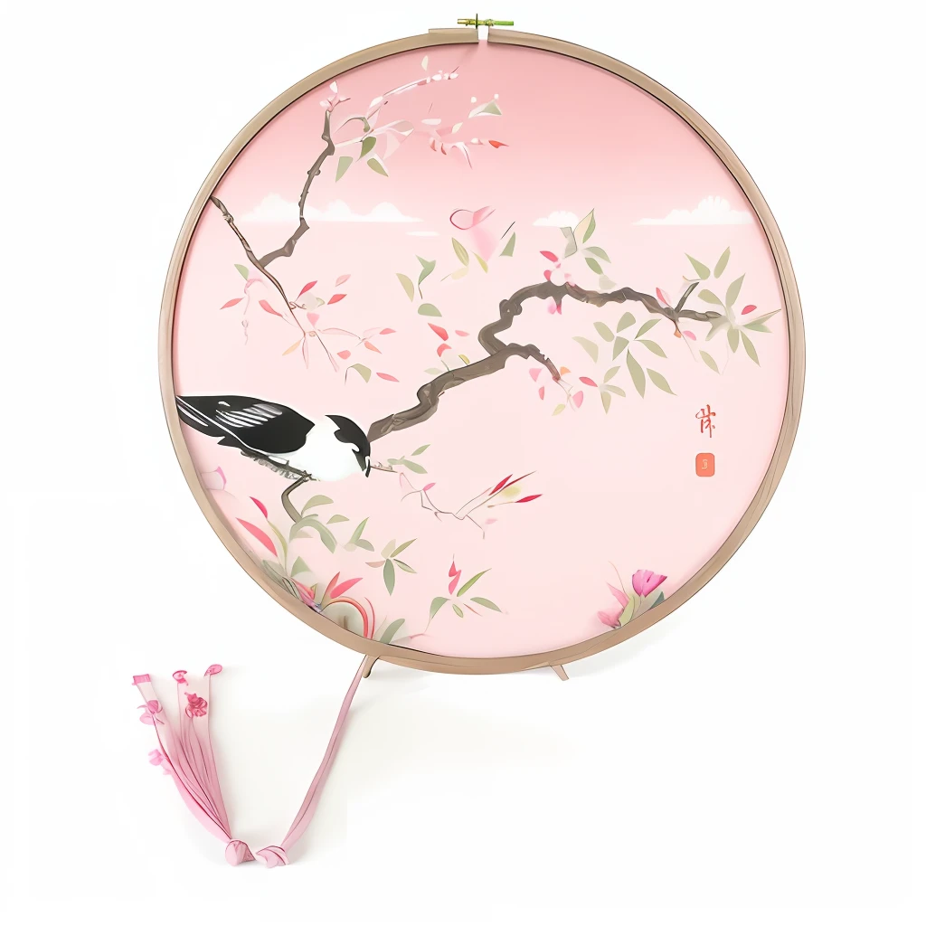 Chinese embroidery,Ancient Chinese patterns,Cowherd and Weaver Girl,Magpie Bridge,Tanabata,Chinese legends,Embroidery,Pink ball fan,brightcolors,HighestQuali,tmasterpiece,8K