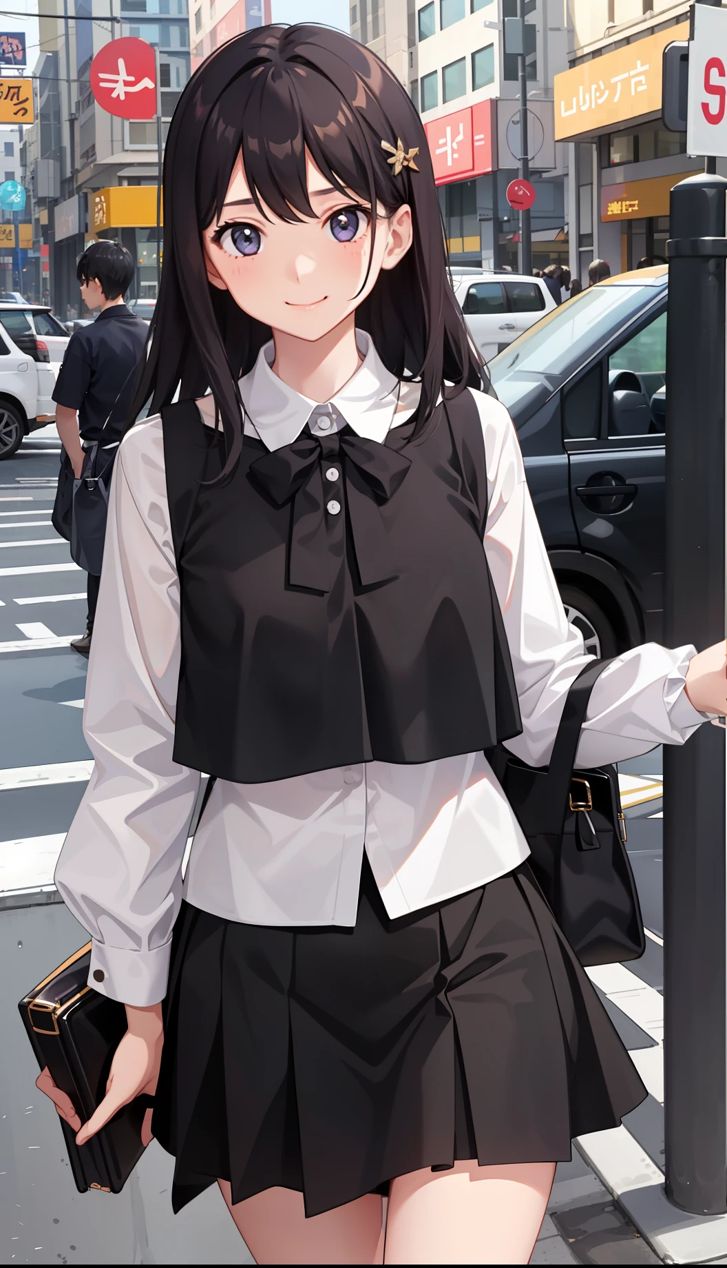 1girl in、A smile、The shirt、Blouse、skirt by the、(small tits)Chilarism、movement、