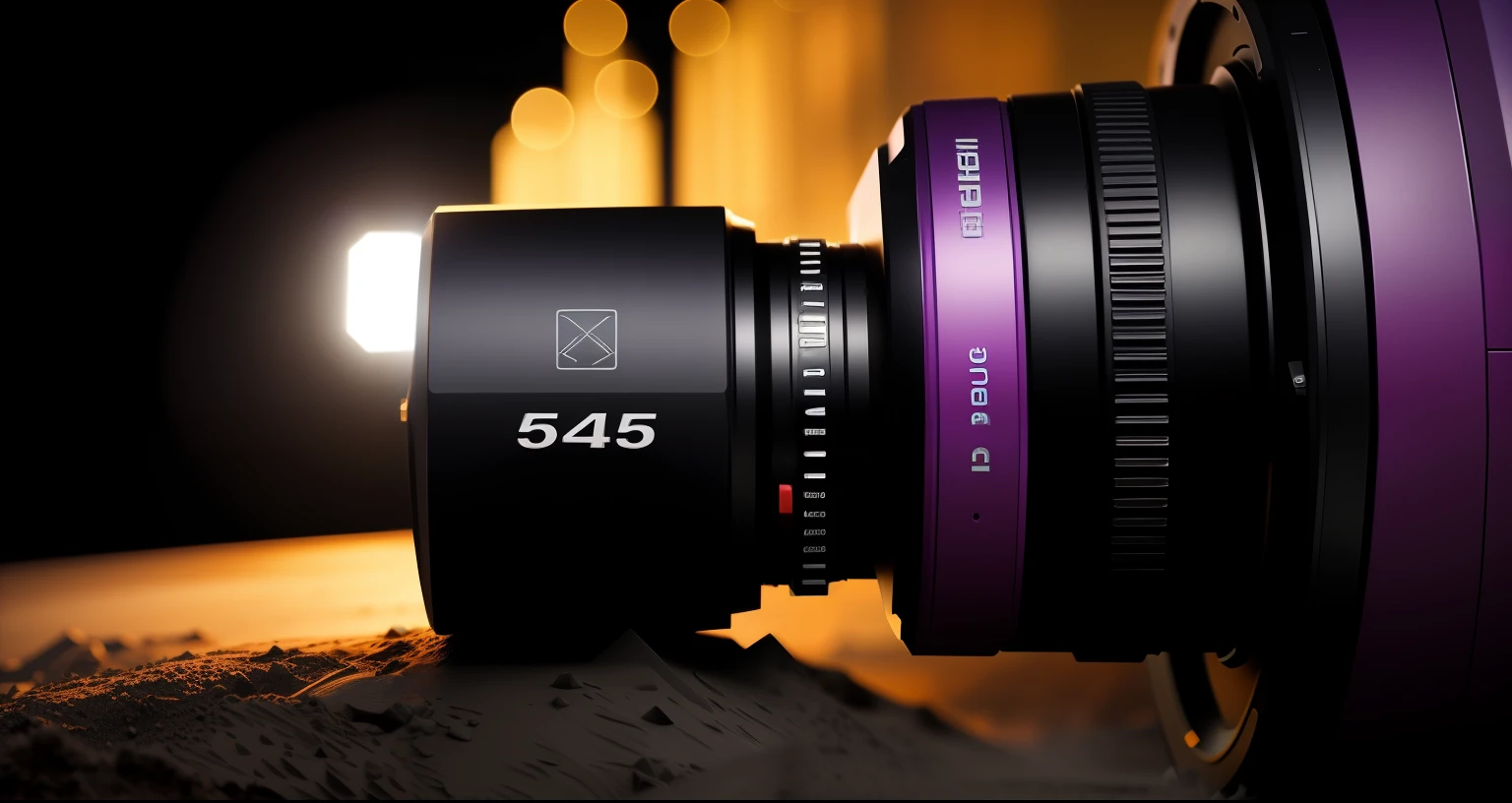 Camera close-up with black background and purple text, bottom angles, Ultra-detailed features, it has six thrusters in the back, bottom - view, droid, physical octane render, hyperreal highly detailed 8 k, unreal 6 breathtaking detailed, hyperdetailed object, super detail of each object, photoreal octane rendering, Professional CGI has drill bits to dig sea sand