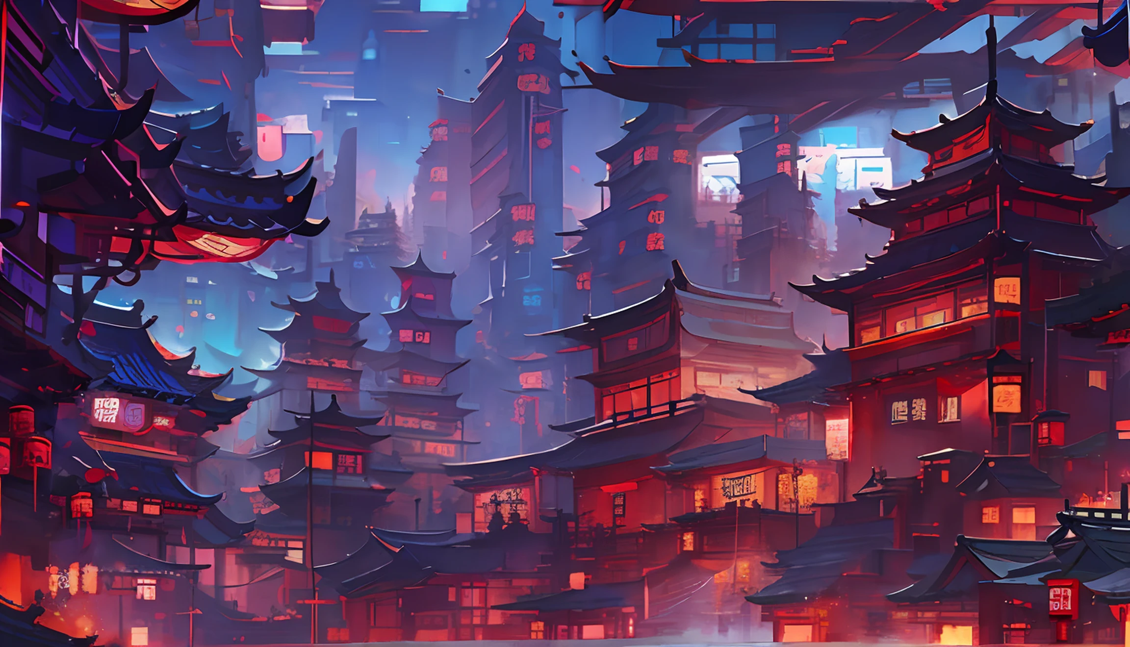 Anime scenery of a city with many high-rise buildings, cyberpunk chinese ancient castle, Anime background art, Anime landscape concept art, Keqing from Genshin Impact, anime backgrounds, G Liulian art style, Temple background, ross tran. scenery background, trending on cgstation, concept art style, 8K high quality detailed art, Onmyoji detailed art