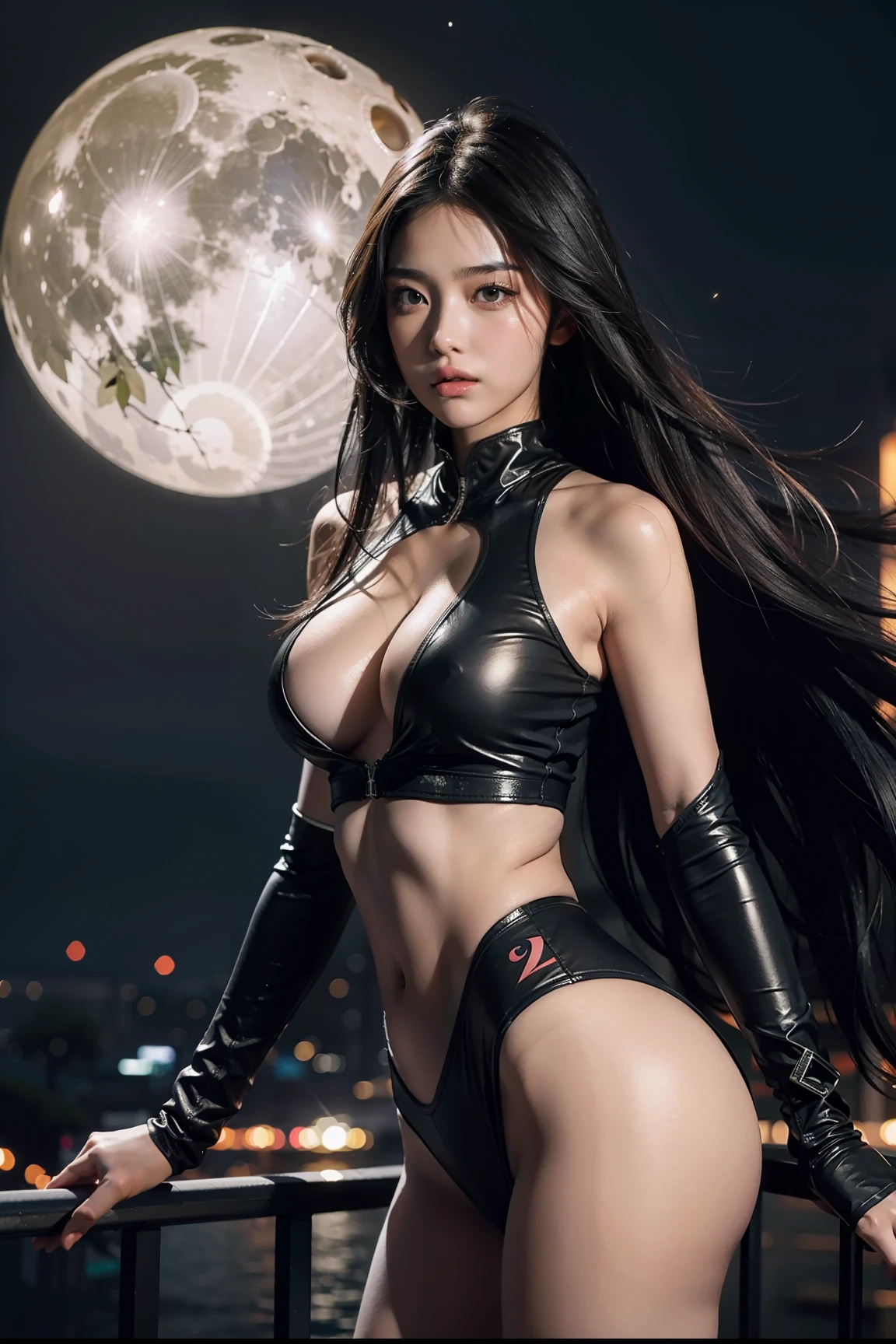 Beautiful girl with long hair,Run head-on,Sporty,Liuhai,Bigboobs,Costume,is shy,perspire,the night,Star Moon,Ultra-high resolution,Very detailed texture,Very thin body and ass