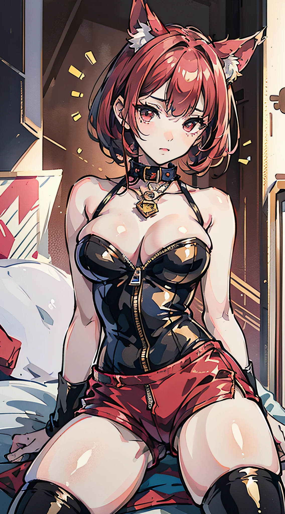 ((Little sister)), realisticlying, best qualtiy, (((((hot pant: 1.5)))), ((Collar)), (Expose cleavage)))), (beast ear)))), full bodyesbian, (Open hot pants zipper), (20 yrs), ((Pork liver colored thigh socks: 1.5)), (Large breasts: 1.9)))), (Hard : 1.8))))), (((((Open legs: 1.8)