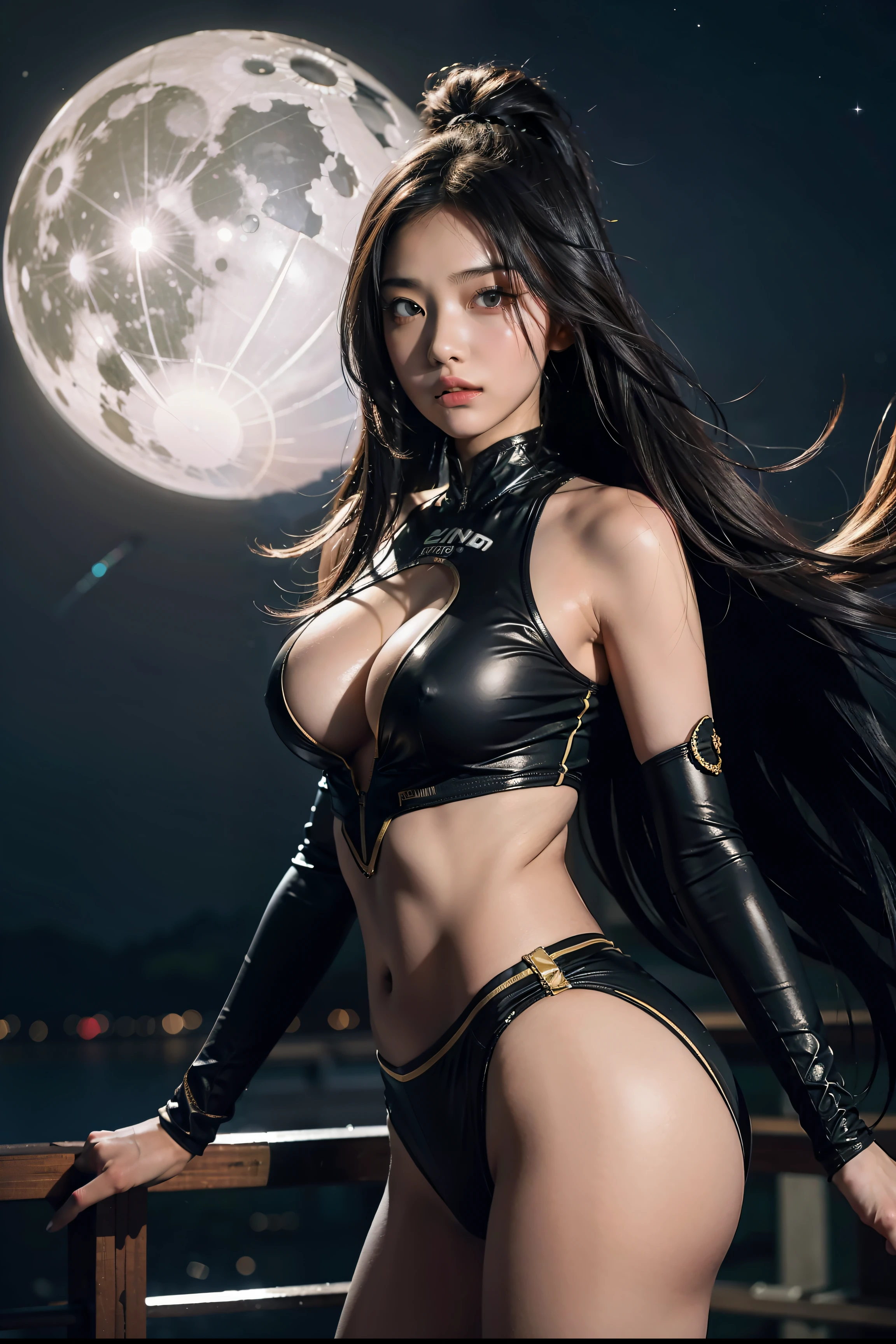Beautiful girl with long hair,Run head-on,Sporty,Liuhai,Bigboobs,Costume,is shy,perspire,the night,Star Moon,Ultra-high resolution,Very detailed texture,Very thin body and ass