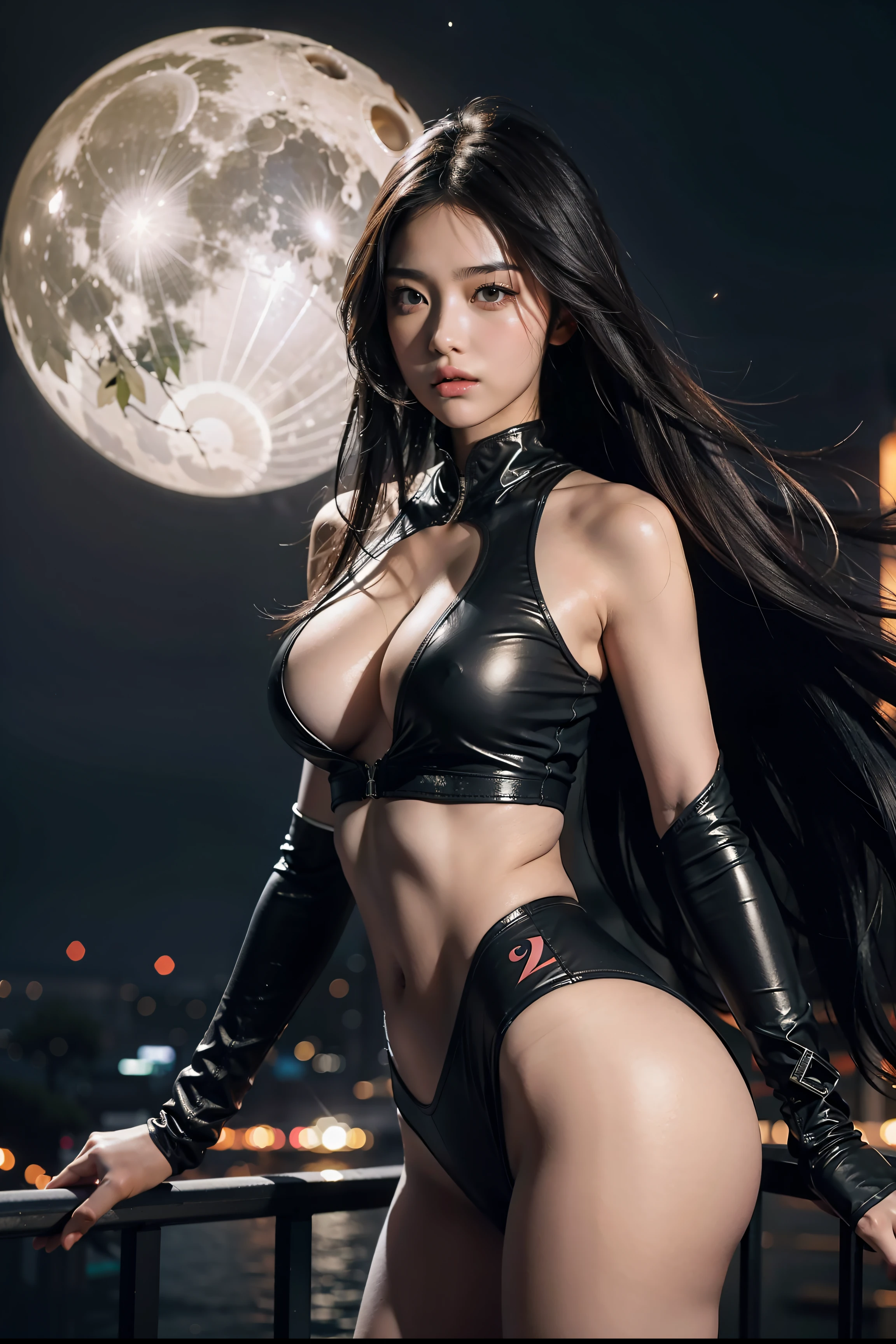 Beautiful girl with long hair,Run head-on,Sporty,Liuhai,Bigboobs,Costume,is shy,perspire,the night,Star Moon,Ultra-high resolution,Very detailed texture,Very thin body and ass