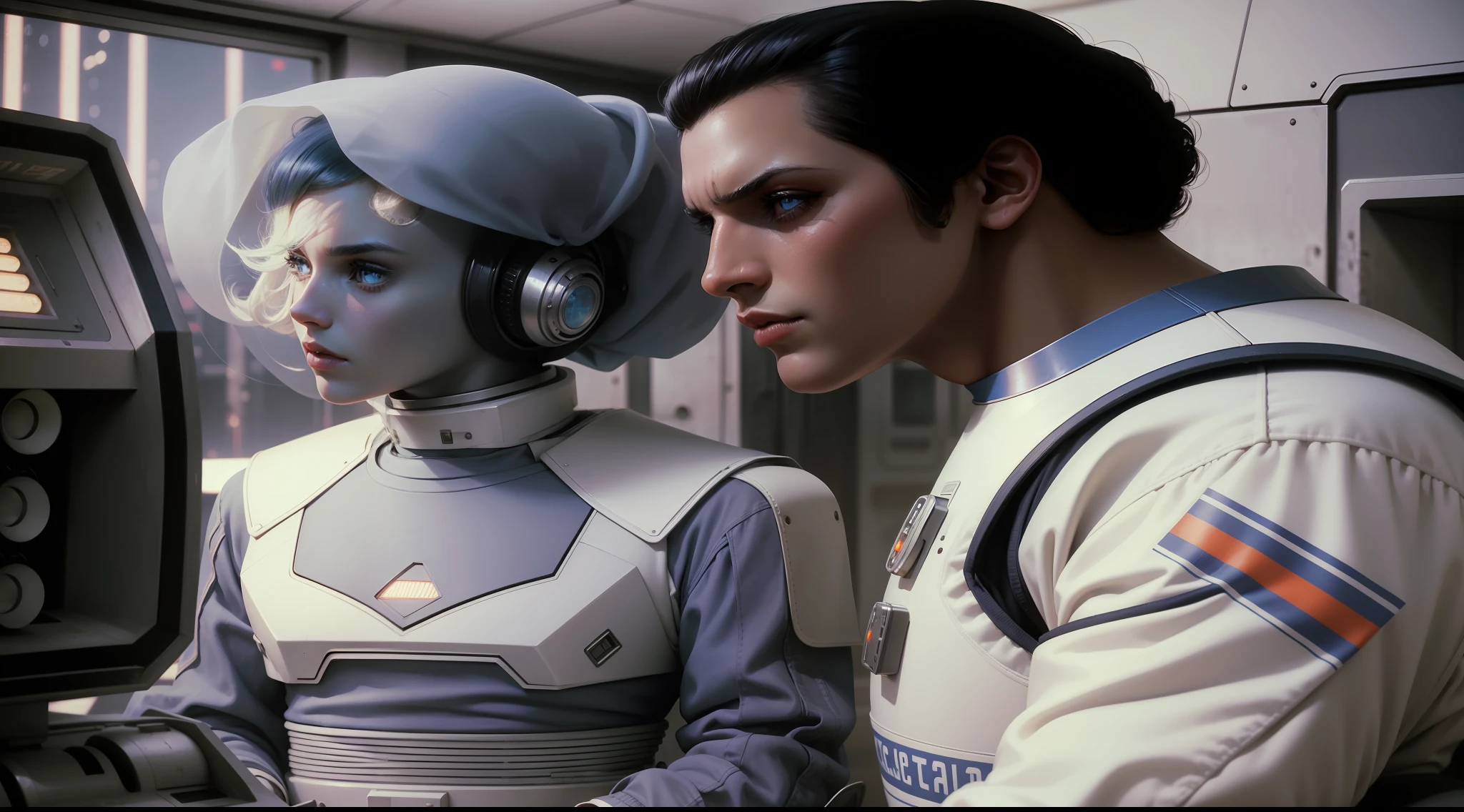 4k picture of a 1970's sci-fi movie, Stanley Kubrick's movie picture, pastel colors, people wearing retro-futuristic fashion clothes and futuristic technological ornaments and devices, natural light, cinematic, psychedelia, retro-futuristic, photo-realistic, wax skin, perfect eyes, perfect hands, perfect hair, rich face details, hyper detailed, hyper realistic, real skin texture, real fabric textures, sharp background details, sharp render.
