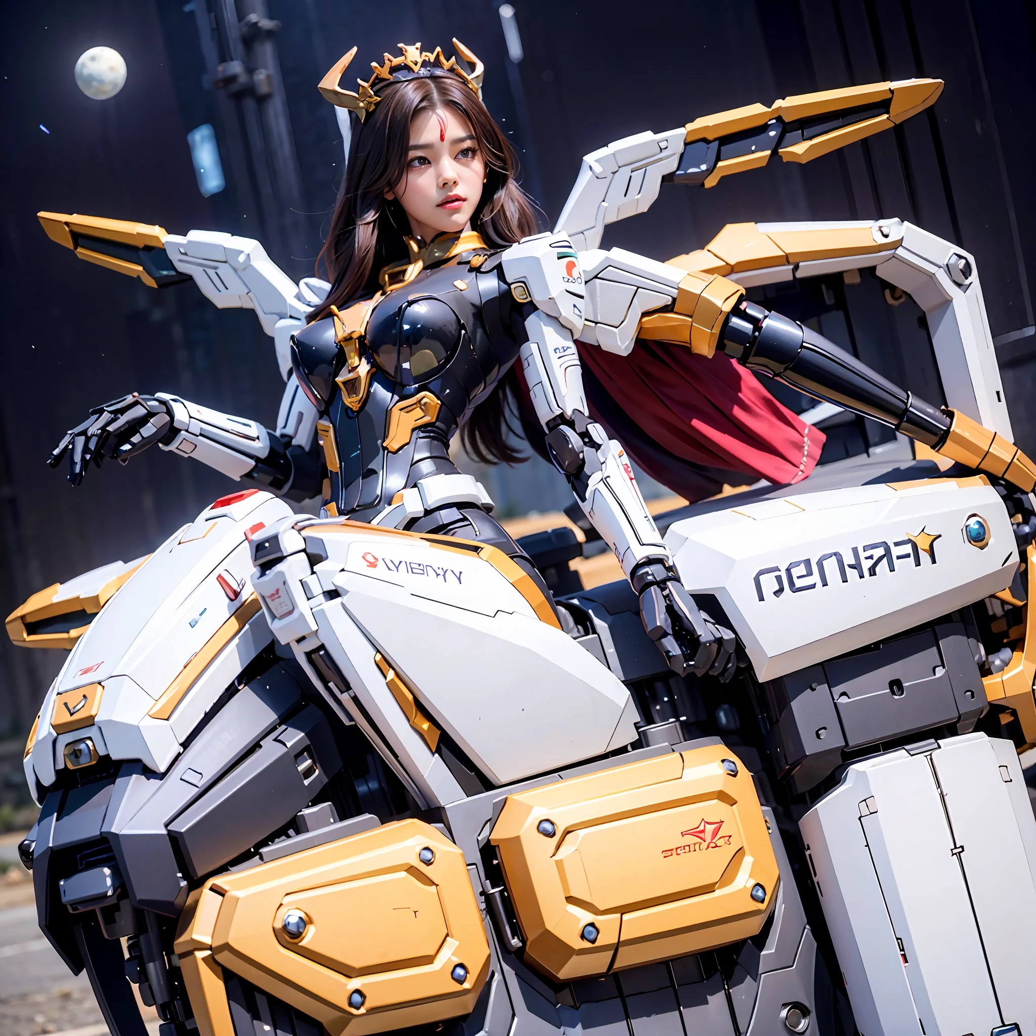In the center of the ultra-wide-angle lens, The elegant and ethereal mechanical queen Satyr spreads her wings high on the ionosphere, Break through the sound barrier, And the scene is shocking，The mechanical part of the mechanical queen satyr has soft and charming lines。Using Midjourney's advanced tools, The mechanical queen Satyr has a human-like upper body，Until the bottom of the bee's waist，Pear-shaped hips and mechanical legs，And the mechanical light wings of the mechanical Empress Satyr are plated with a splendor unique to space，Mingle with the splendor of the halo crown on her head。Use Midjourney's advanced brush and shape tools，Add complex textures and models to the mechanical queen satyr, Bring the charming face of the mechanical satyr queen's head to life，Give it a true wild beauty，Let the mechanical hoof legs be graceful, slender and textured，Giving the mechanical Empress Satyr a y and touching K-cup teardrop-shaped giant titueezed by the corset, deformed like jelly, and shiny luster Midjourney's advanced brushes and shape tools to give the mechanical joints of the mechanical stayer queen a top-of-the-line supercar feel，Sculpted skin texture and color。With Midjourney's advanced brush tools and palettes and strokes, Try different models and materials，Create a magnificent one, epic look at your scene，Let the mechanical stayer queen be toned and elegant and ethereal，The starry sky background and the lunar surface are clearly displayed。Use Midjourney's powerful tools，You can bring this magnificent and magnificent scene to life with incredible detail and beauty。 hdr，（真实感，Masterpiece quality，best qualtiy），，PureErosFace_V1，Urzang-6500-V1 version.1