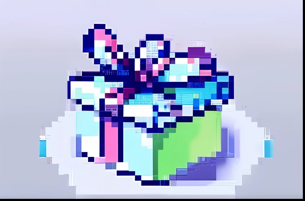 pixelart,Gift box,Open the gift box with the lid,ribbons,pixilated。
