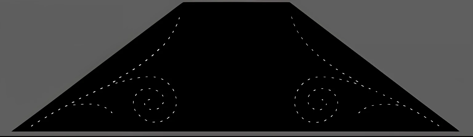 Black and white image of triangle with dotted line, game overlay, simple path traced, Center in the panel, diffuse outline, lighting path traced, path traced, full object in middle, equirectangular, white space in middle, inside stylized border, black backround. inkscape, straight camera view, round corners, 2 d depth map, depth map
