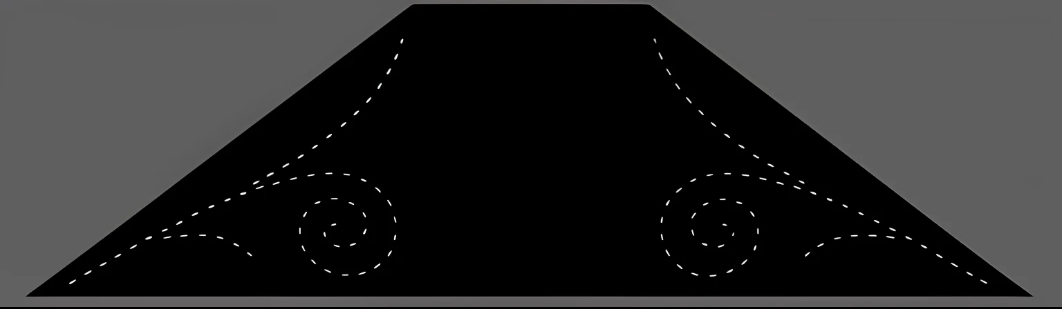 Black and white image of triangle with dotted line, game overlay, simple path traced, Center in the panel, diffuse outline, lighting path traced, path traced, full object in middle, equirectangular, white space in middle, inside stylized border, black backround. inkscape, straight camera view, round corners, 2 d depth map, depth map