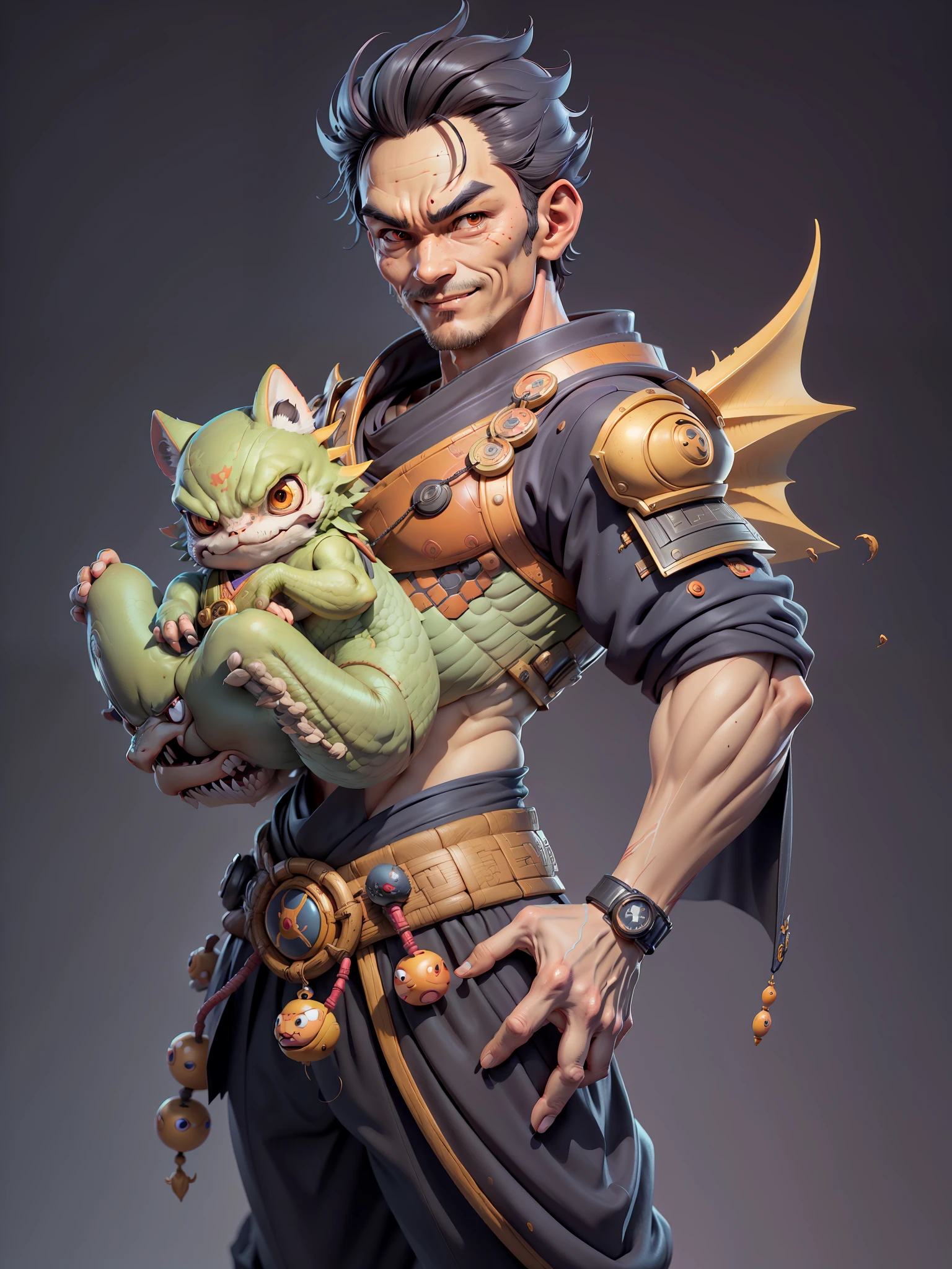 (Daisaku),(Need),(Super meticulous),(full bodyesbian:1.2),Super young man with Japanese geisha,Beautiful,Oriental dragon,Aeolian Thor,Raised sexy,爆乳,Oriental face,TV Anchor,Bust portrait illustration,In black suit,a blue tie,The face is slightly chubby,The face was clean,without a beard,Black super short hair,Black eyes,Smile confidently,3C computer sub-products,iPad, iphone,Digital painting,3D character design by Mark Clairen and Pixar and Hayao Miyazaki and Akira Toriyama,The illustration is a high-definition illustration in 4K resolution,With very detailed facial features and cartoon-style visuals。