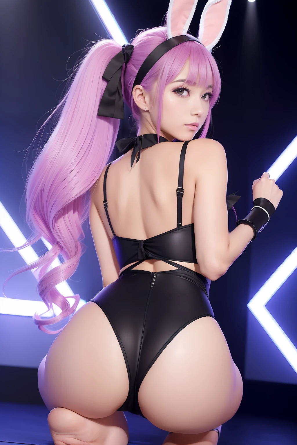 (((Bunny Girl Hair Band)))、(((Twin-tailed)))、(((Hair that flutters in the wind)))、Photorealsitic、超A high resolution、Convoluted、ultra-detailliert、(dent in the skin)、Cute、Feminine、Detailed body、Medium chest、(A detailed face: 1.1)、(Outline of the iris)、(Hydrocore Lens)、(perfect eyes)、4K、Beautiful fece、(masterpiece: 1.2)、(top-quality:1.2)、Multiple beautiful women、wide-hips、slenderbody、doress、ふしだらな、Pose Seductive、stripper、In a club、Dancing、Black theme、crouching down、Open your crotch、Optimal ratio of 4 fingers to 1 thumb、actionpose、(((Looks Back)))