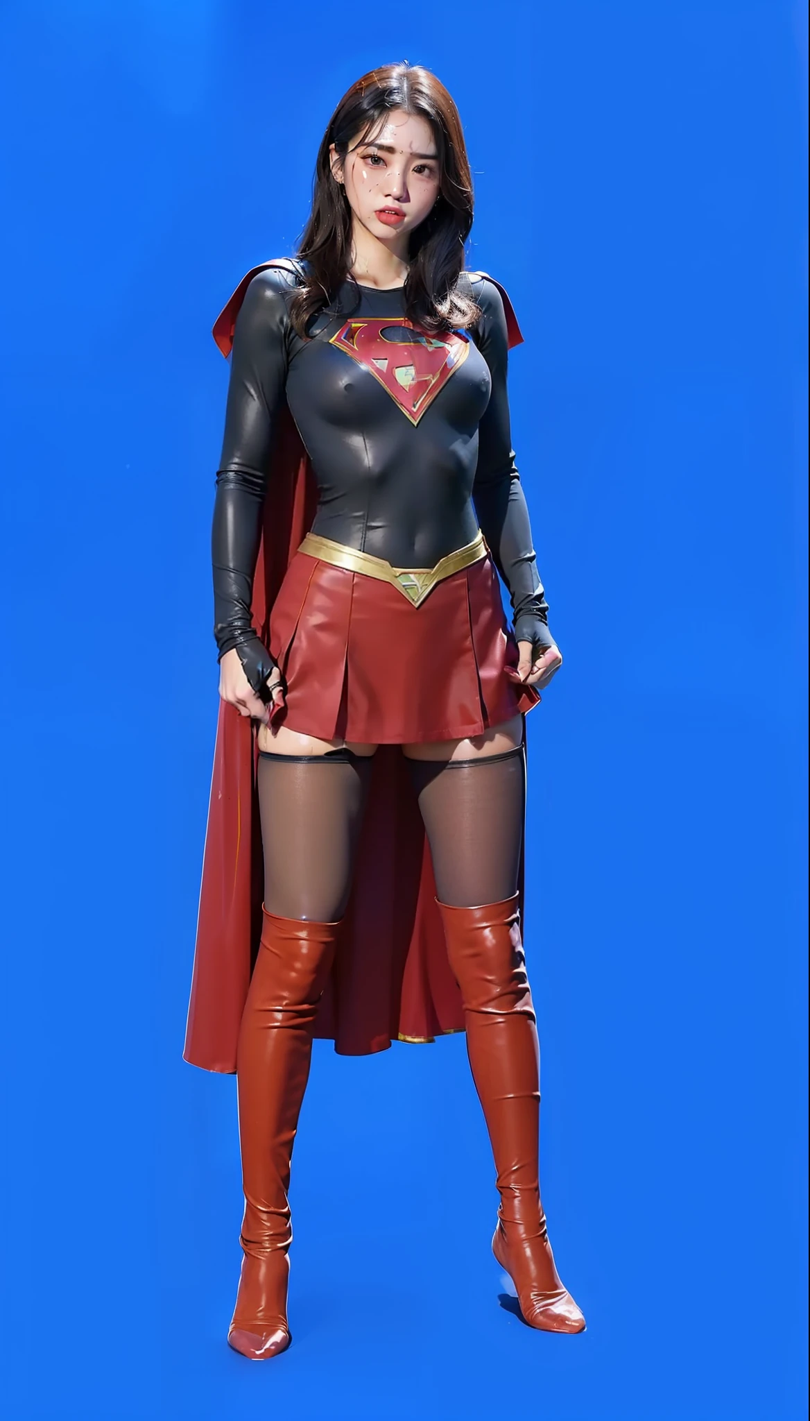 ((super girl、Superheroine、Bishoujo Warrior、fight、defeat、Wear black stockings、Wearing stockings、top-quality、16k、masterpiece:1.3))、foco nítido:1.2、Beautiful woman with perfect body shape:1.4、Slender Abs:1.2、((longwavy hair))、((small tits:1.4))、((KPOP Idol:1.3))、((sweating:1.4))、Highly detailed facial and skin texture、A detailed eye、二重まぶた、((the pose))、(魅惑的))、Wet and shiny skin、((heat:1.6))、((spread legswide))