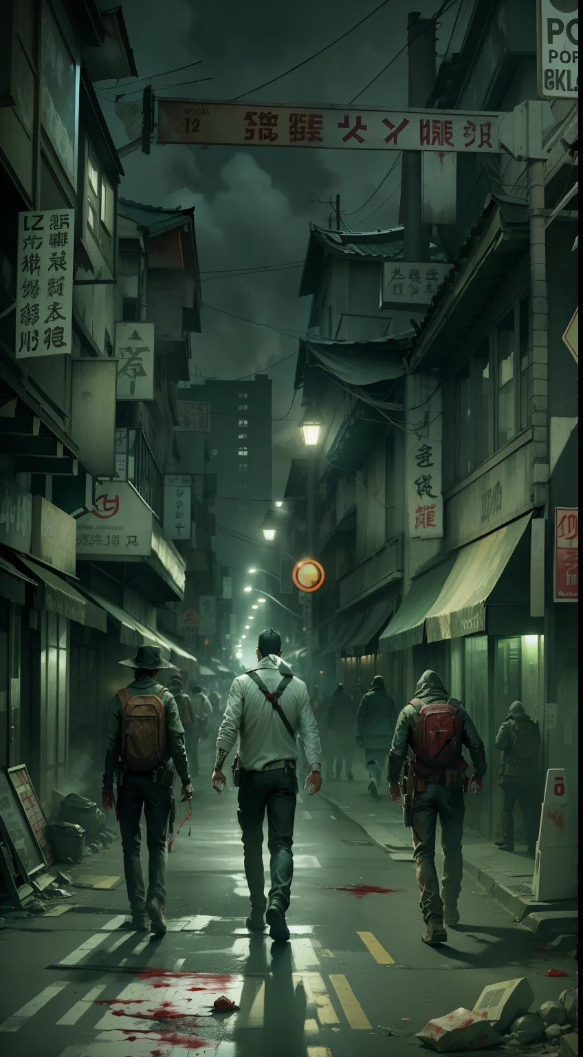In the dark night,The street smelled of blood。Zombie apocalypse style