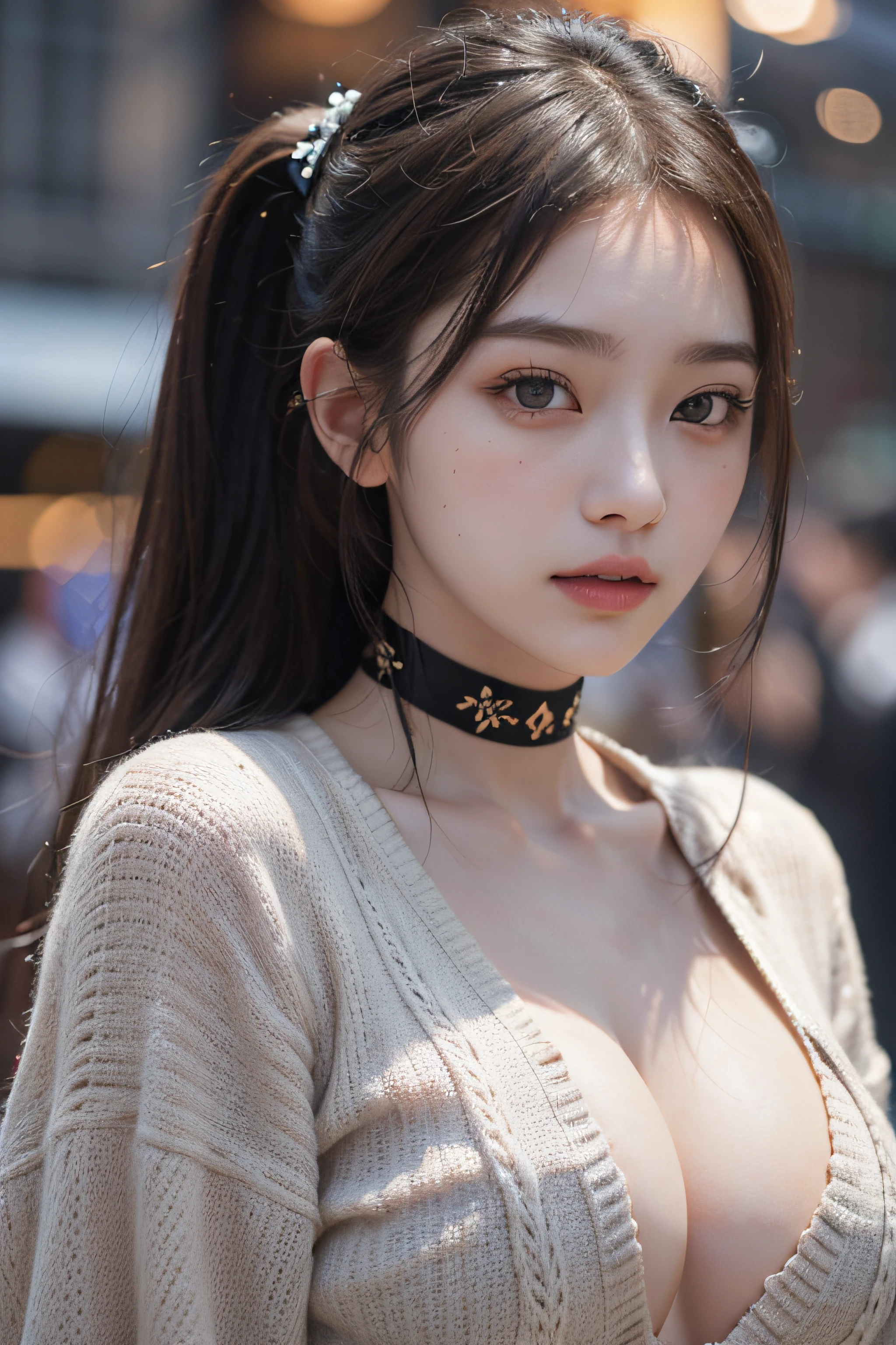 Best Quality Detail:1.2, realisitic, 8K UHD, hight resolution, 1girl in:1.2, The ultra-detailliert, High quality textures, intricate detailes, detaileds, Very detailed CG, High quality shadows, Detail Beautiful delicate face, Detail Beautiful delicate eyes, depth of fields, Ray traching, in her 20s, Pretty Kpop Girl, Korean Urzan Face:1.1, Slender face, ulzzang -6500-v1.1:0.6, pureerosface_v1, gloweyes, teak, Glossy lips, perfectbody, a choker、cleavage of the breast、 Brown hair、poneyTail:1.1, Street, Particle, look at viewr, Photorealsitic:1.4, ultra-detailliert, photos realistic, 4K 8K UHD Full Color RAW Photos, Fuji Film(Medium format:1.2), Hasselblad:1.2, Carl zeiss:1.1, Incredible dynamic range photography(UTIL_Art by Smoose-768:1.1), hight resolution, High pixel count, clear details, crisp image, Natural color reproduction, Noise Reduction, High fidelity, qulity, Software Improvements, Upscaling, Optimized algorithms, Pro-level retouching、((Shibuya, tokyo prefecture))、On the way to shopping、((Fashionable clothes with a very high design))、Casual Tracksuit: Sporty and casual tracksuit、Fashionable style