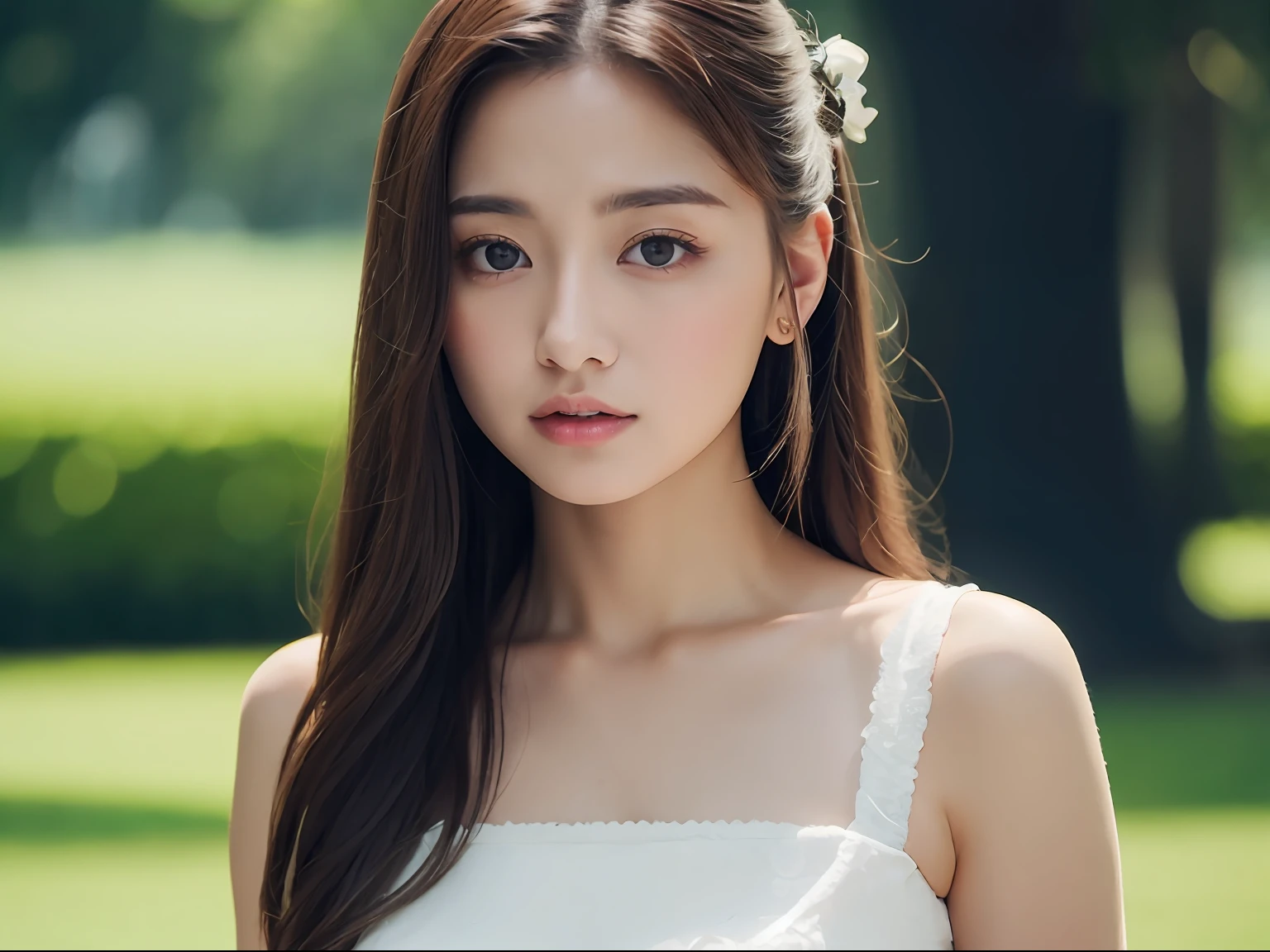 (top-quality、8K、masterpiece)、1 girl in、beautfull Japanease woman、worry、white backgrounid