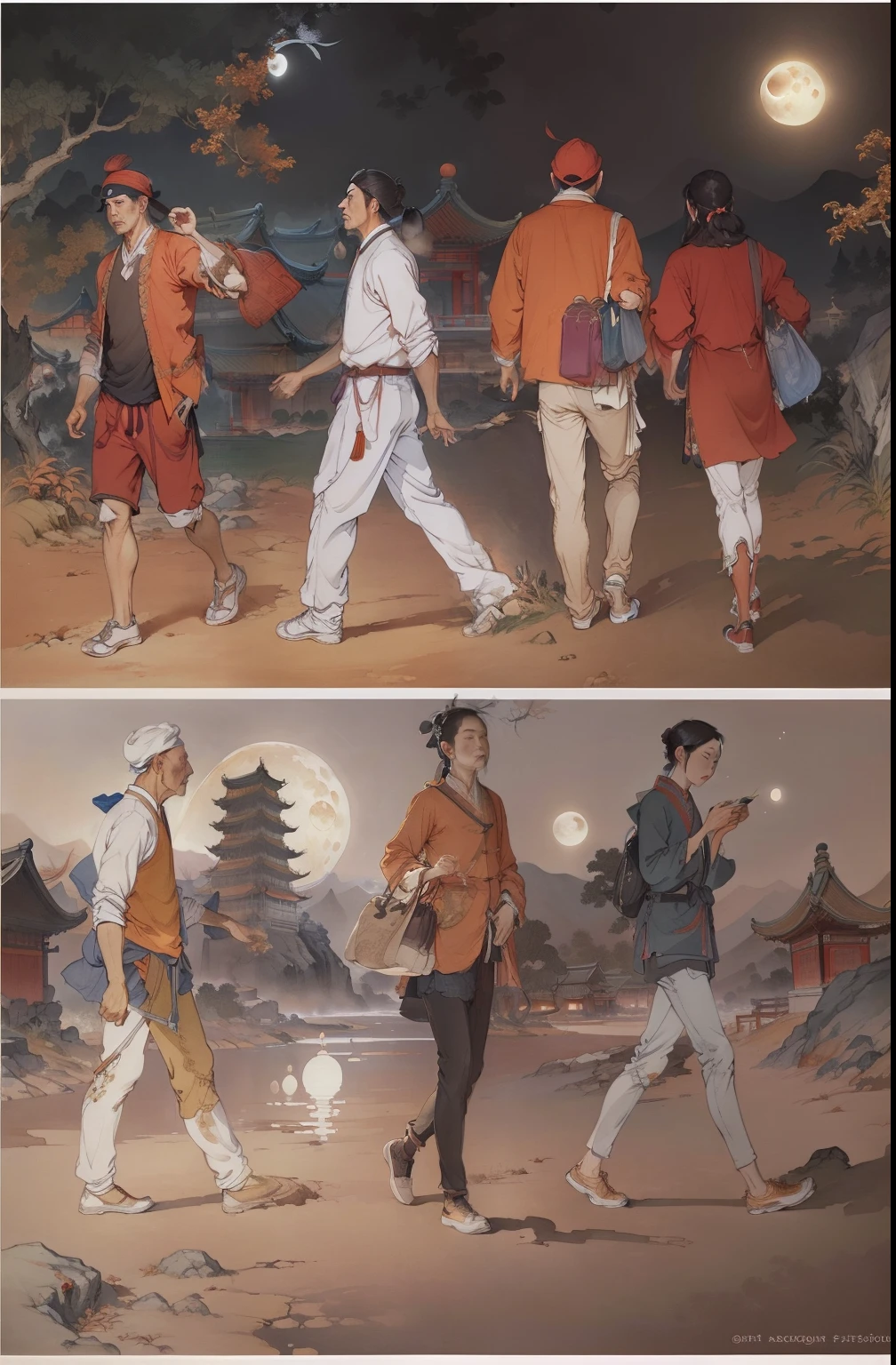 Ancient Chinese landscapes,Ancient buildings,Pavilions,Carved beams and paintings,enchanting scenery,Night,Moon light,Layered, Rich light and shadow,Mid-Autumn Festival, Ink painting style,clean color,Low-saturation colors,Colors of low brightness,Decisive cut,Leave white space,impressionistic,tmasterpiece,ultra - detailed,Epic composition, HighestQuali,hyper realisitc,Art germ --v 6