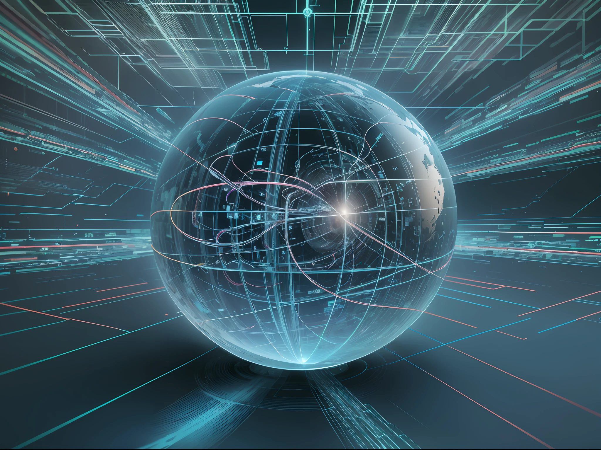 I have a blue and white image of a sphere with many lines, Wire ground background, Immerse yourself in glitch networks, Immerse yourself in the network, Fiber Optic Network, Internet, by Kurt Roesch, optical fibre, detailed photo of virtual world, Surreal Cyberspace, high-level image quality", cyber space, Connected, interesting background, Digital World