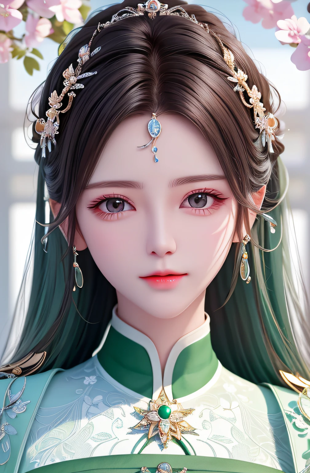 green color，tmasterpiece，best qualityer，ultra - detailed，high detal，super detailing，high high quality，（8K:1.3），Glow skin，The face is shiny，Delicate skin texture，Yeon-beautiful face，（Natural skin texture:1.2），The eyes are delicate and moving，（Skin texture details:1.2）,The eyes are more textured，Skin details are polished to life，The skin has a noticeable glow，Showcase high-quality details。