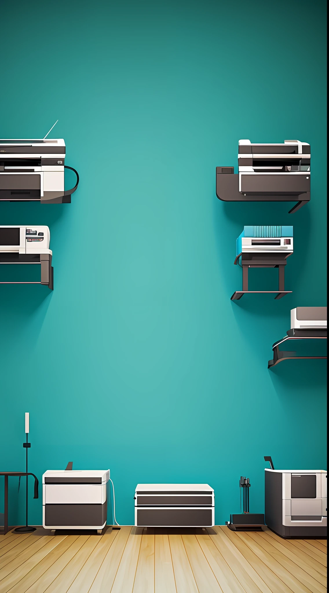 Printer live room background,Cyan tones,The scene is roughly symmetrical left and right,best qualtiy,8K