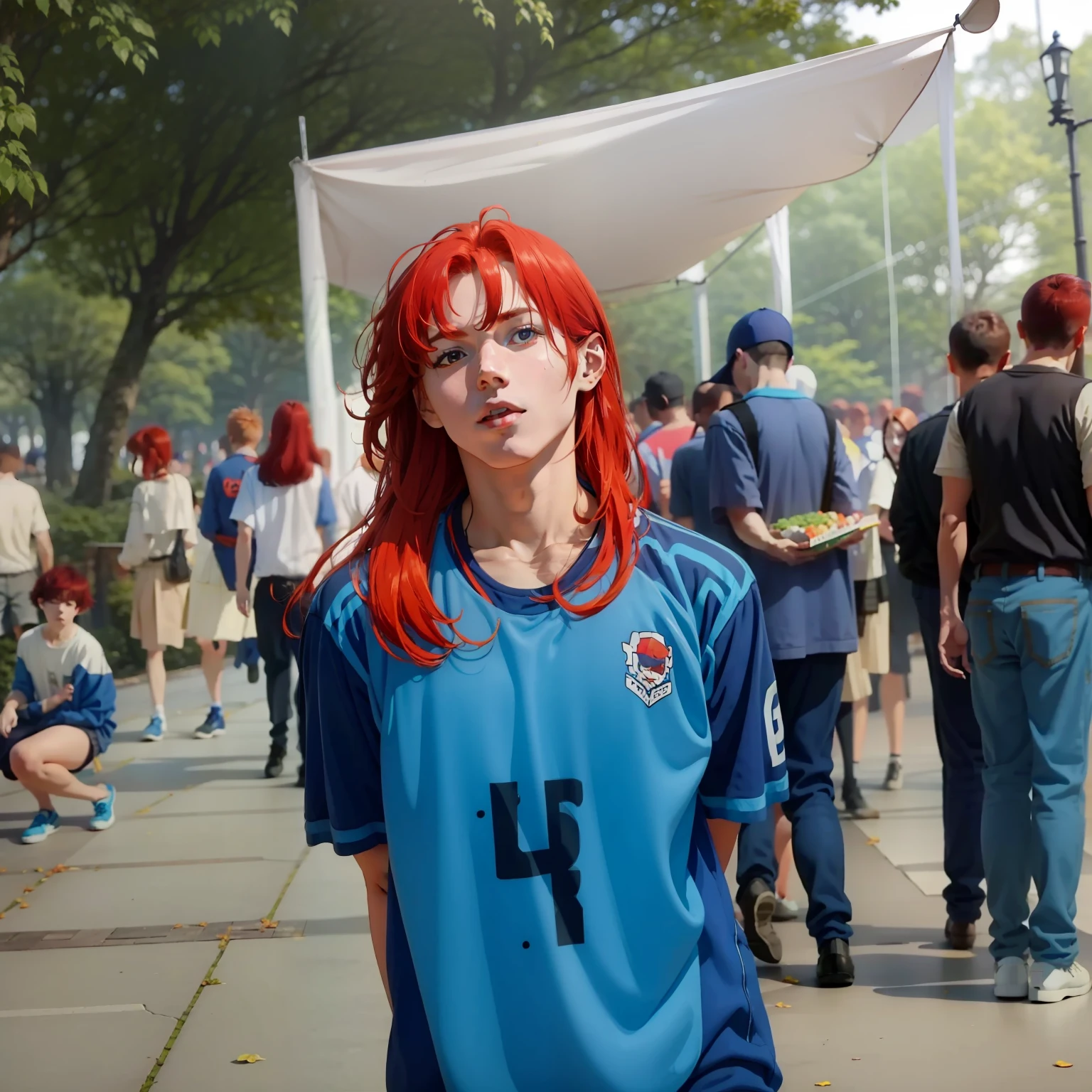 Boy, red hair, blue outfit