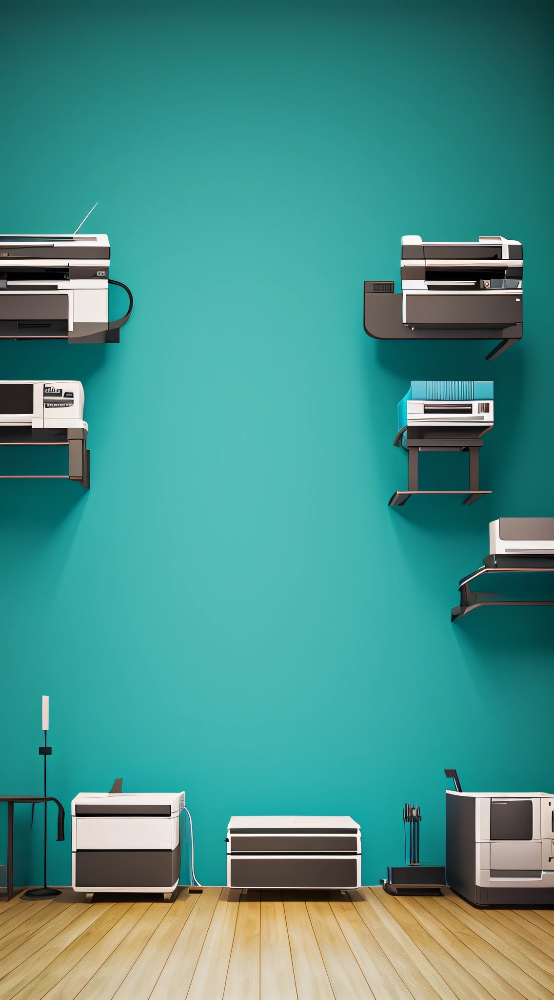 Printer live room background,Cyan tones,The scene is roughly symmetrical left and right,best qualtiy,8K