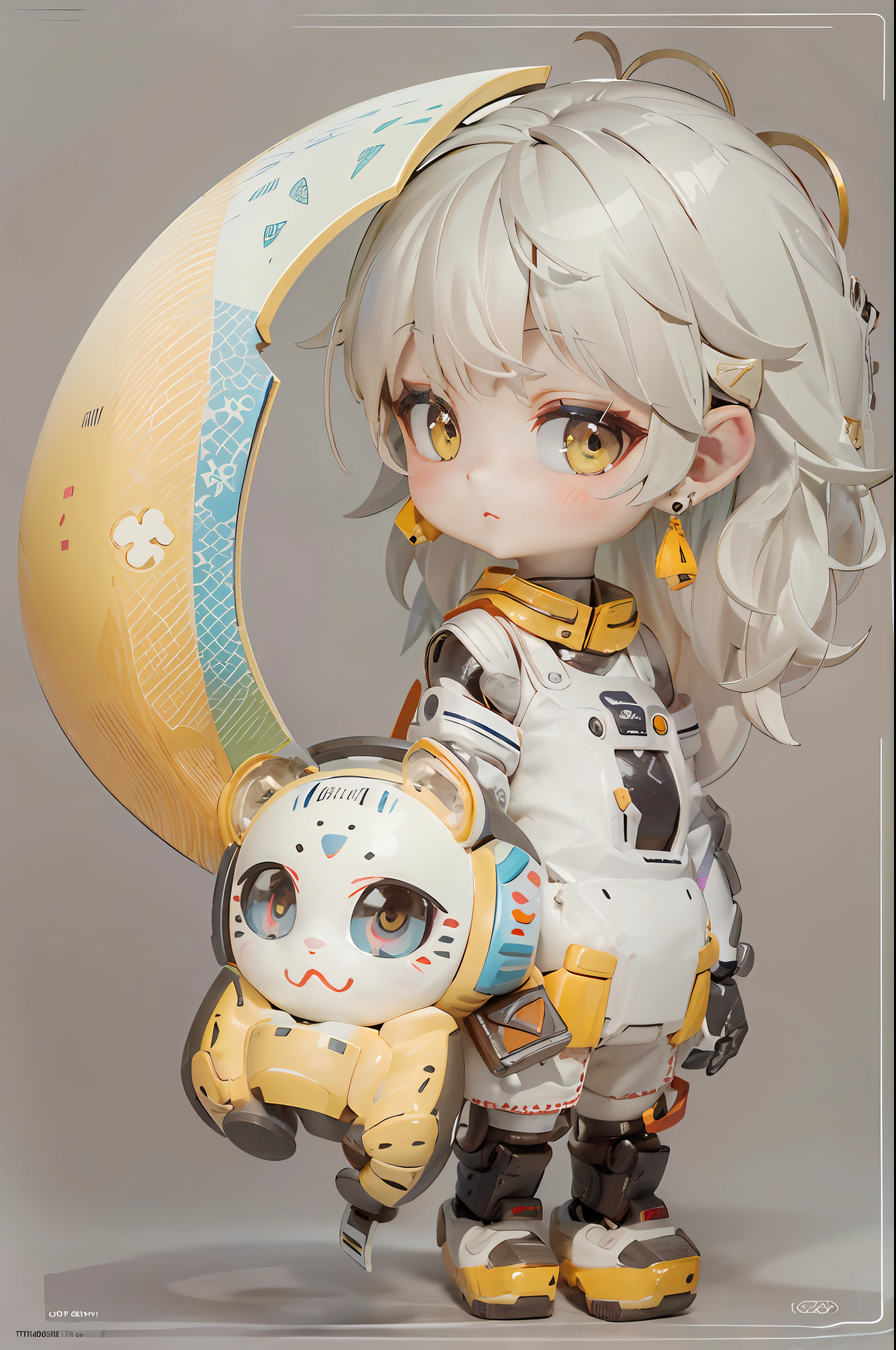 (1 robot boy:1.2),(Machinary:1.3),(mythological creatures:1.2),beast,(White hair:1.2),(yellow clothing:1.2),Fluffy,(beautfully face:1.2),gradient colors((best qualtiy)),((Masterpiece)),(offcial art,Beauty and aesthetics:1.2),depth of fields,composition(full bodyesbian:1.2),(tchibi:1.2),(beautiful and detailed eye:1.3),Long tail,(rainbow-candy:0.8),full bodyesbian,jj, Black background,yin yang,chibi, full bodyesbian