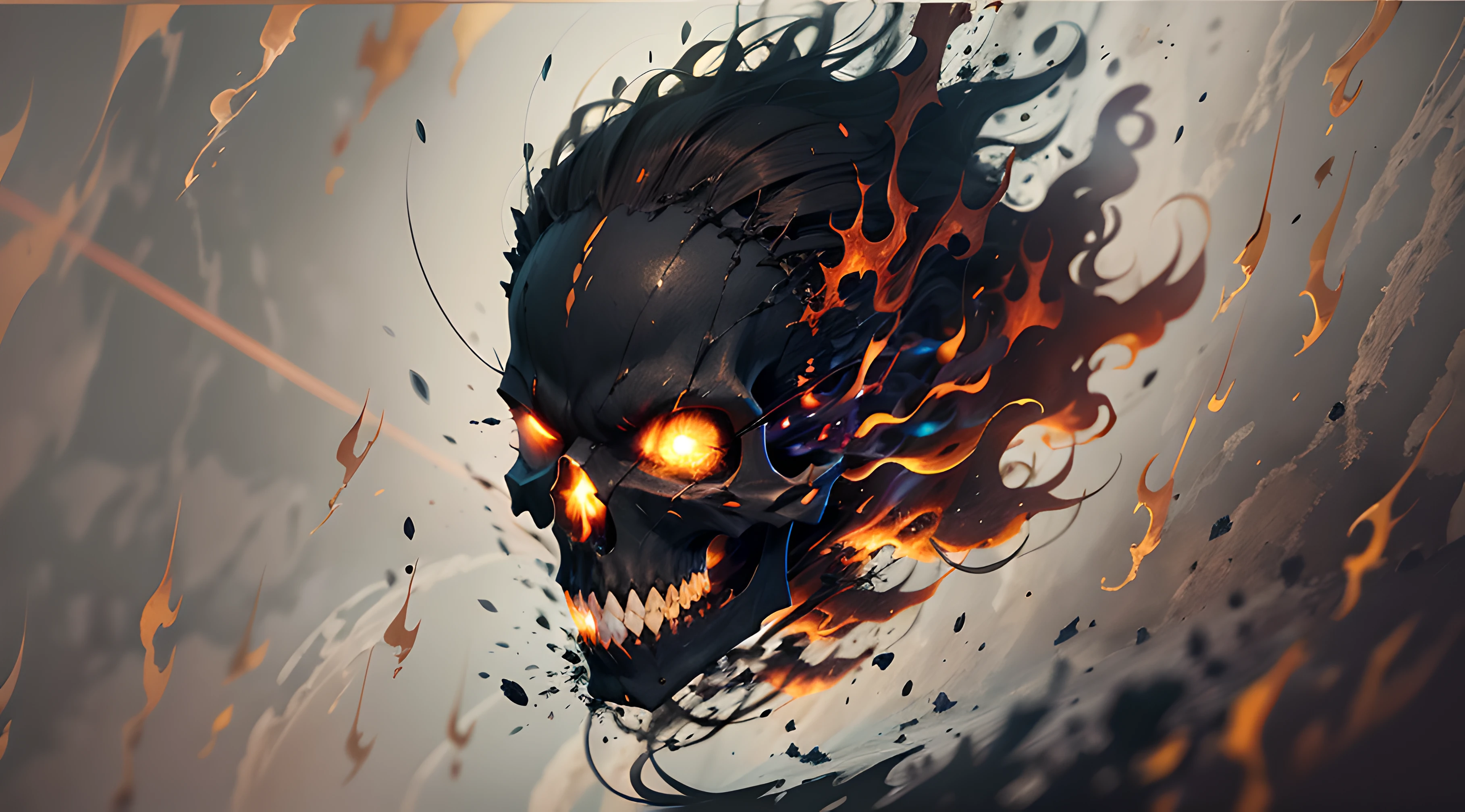Black smoke skull,The eyes are red flames... high-definition picture quality,24K HD detailed description,master painting,Exposed teeth