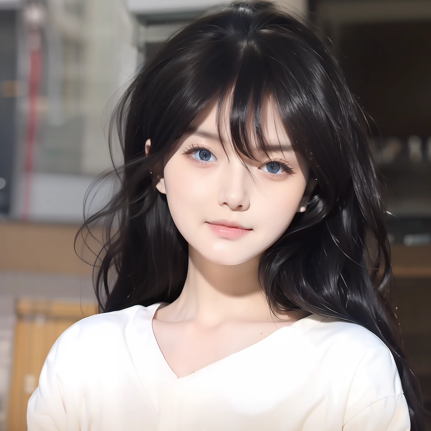 girl, Mikasa, verry beautiful, beautiful eyes, beautiful hair, black hair, purple eyes, White shirt, realistic, ultra detail, 70mm lens,