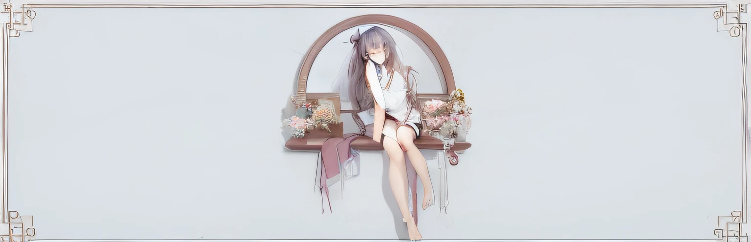 Anime girl sitting on windowsill，The background is a mirror，Art style Bai Ling，Author: New Art，Shitao，pixiv style，zerochan art，Pisif Digital Art，Soft anime illustration，Pisif，Guviz，Yandere is intricate，The author loves light，Digital art on Pisif。