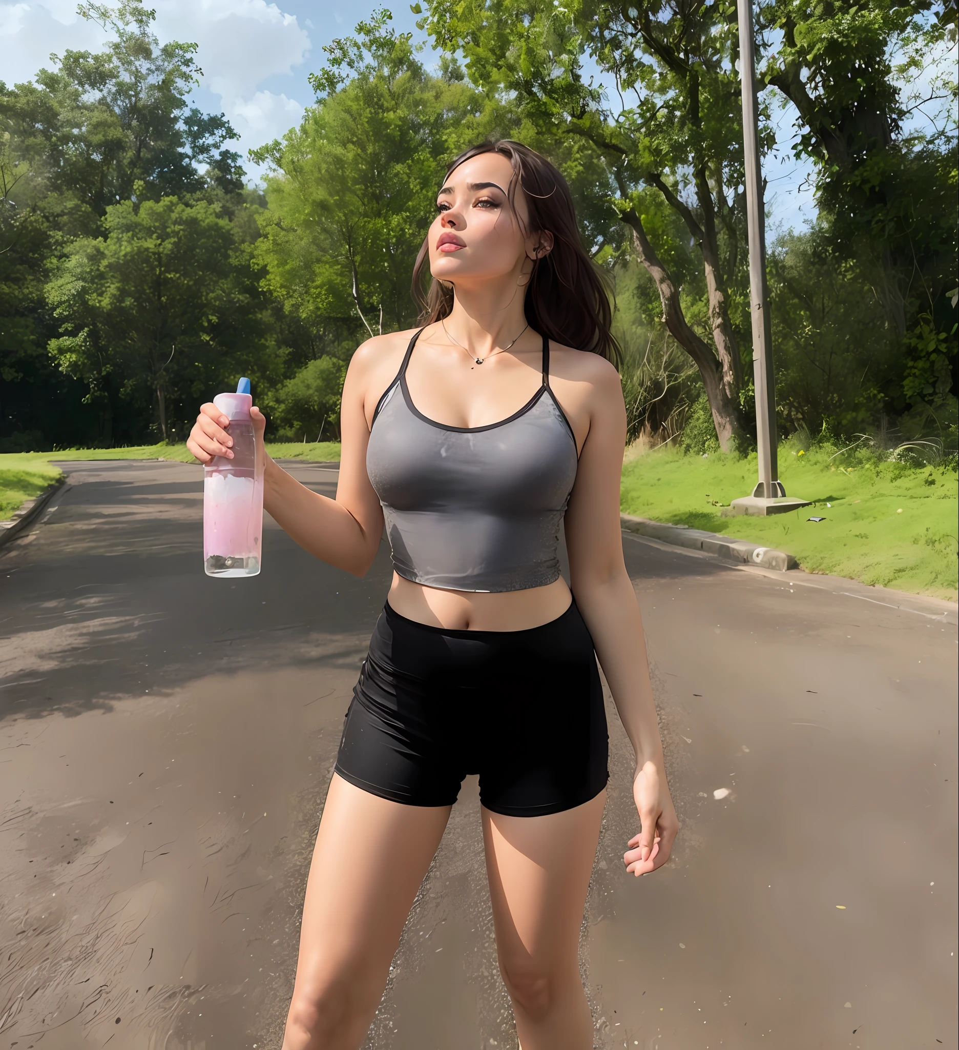 woman, (((from below))), busy city, foreshortening, (seductive pose), looking at viewer, mad, blackcutoffs, (eye contact), african, photorealistic, masterpiece, realistic, high contrast, hyper detailed, best quality, ultra high res, photorealistic, high resolution, detailed, raw photo,