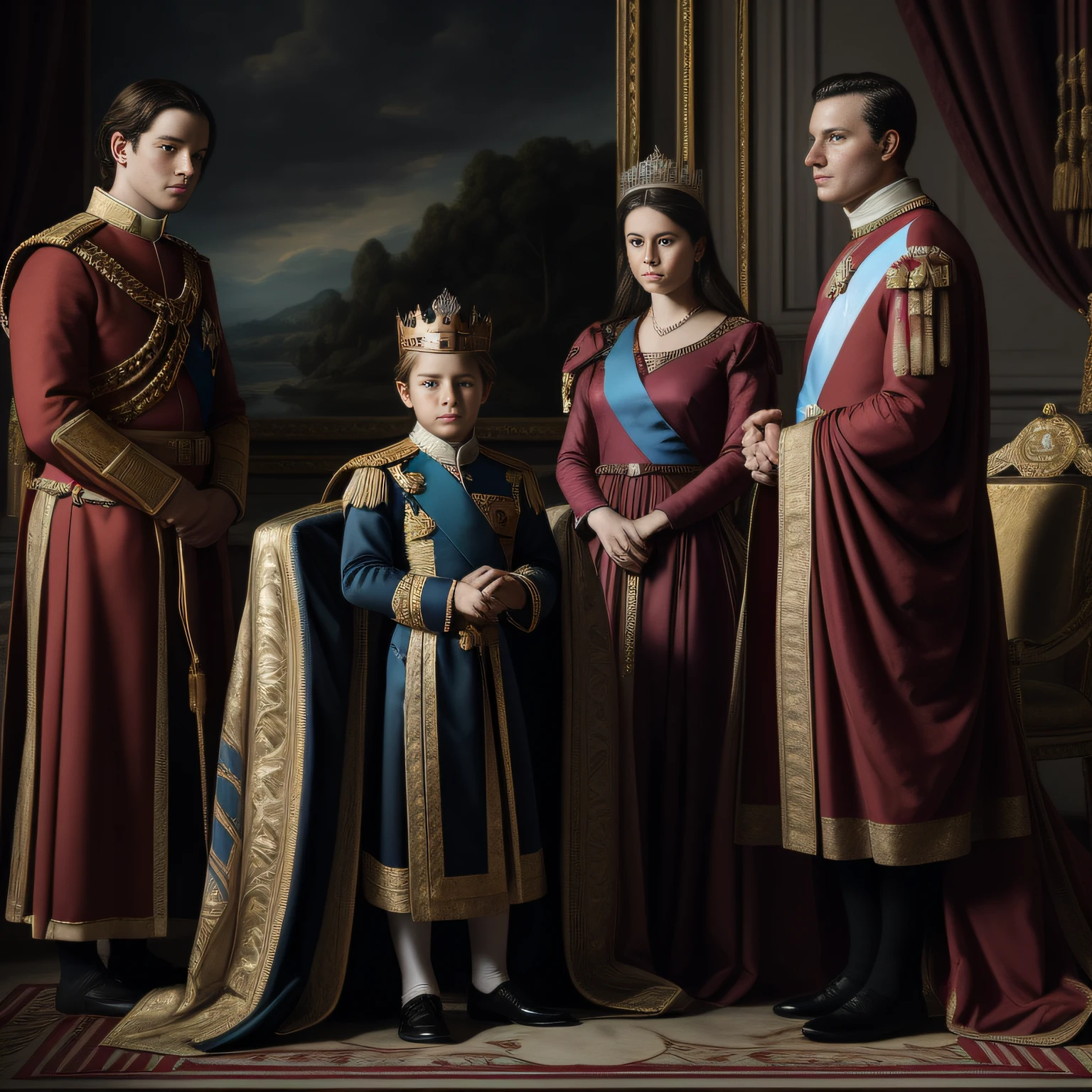 Subject: Young Louis IX's Coronation - A Regal Ascent to Power
Description: In this captivating historical reenactment, a young Louis IX is depicted in regal attire, surrounded by clergy and nobles, as he is coronated as the King of France. Despite his tender age, his expression exudes solemnity and responsibility. The ornate crown rests gently on his head, symbolizing the weight of the kingdom he inherits. The image captures the essence of a young monarch's ascent to power, embarking on a journey that will shape the history of France.
Type of Image: Realistic Photograph
Art Styles: Historical Realism, Royal Reenactment
Art Inspirations: Historical coronation paintings, royal family portraits
Camera: Nikon D6 DSLR
Shot: Close-up with a 135mm+ lens
Render Info: High-resolution 4K, capturing the regal essence of young Louis IX, soft natural lighting, and intricate details of his expression and coronation ceremony.