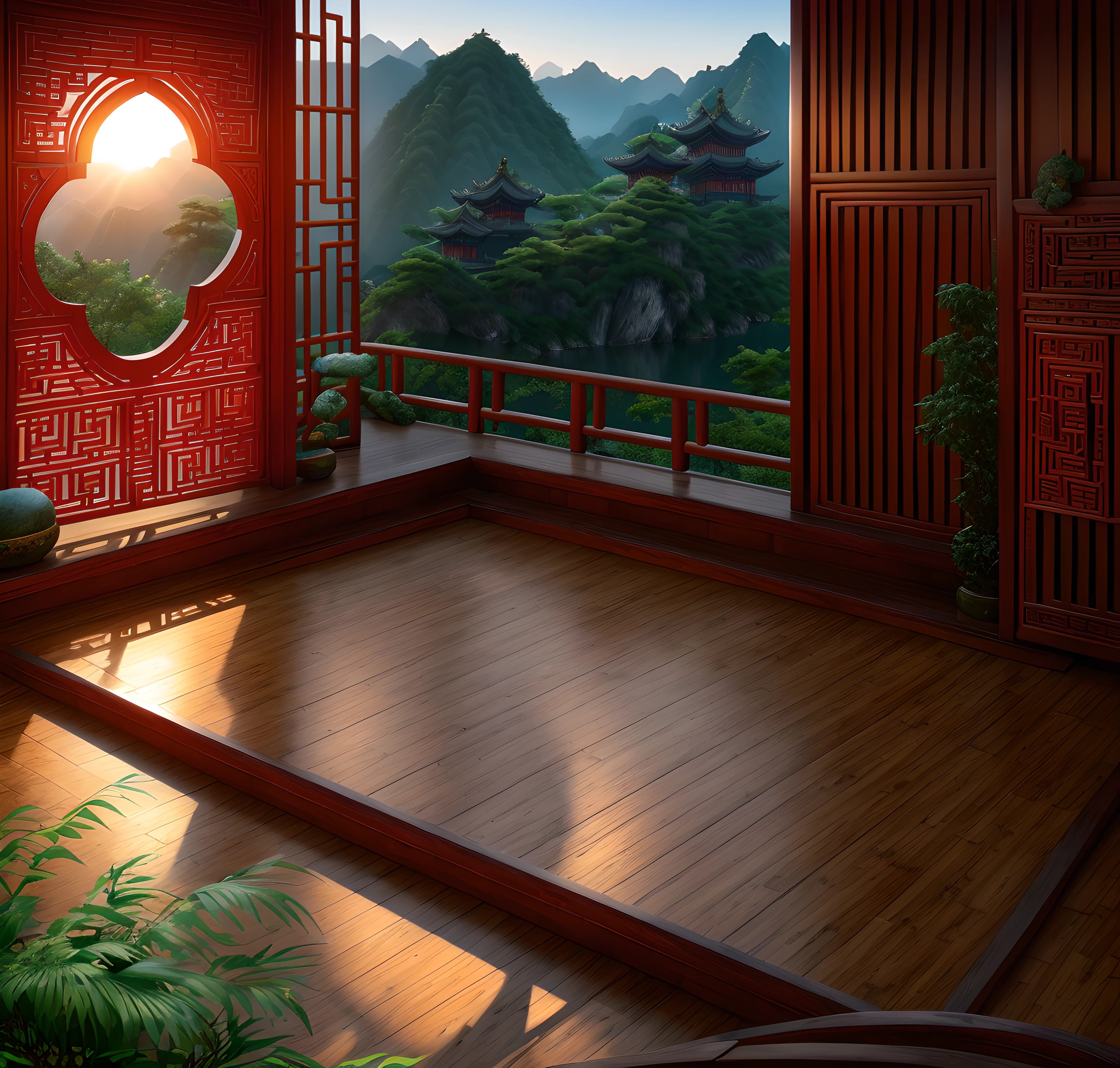 Bright scene,real rendering,(((In the daytime:1.5))),Not a night view,Best quality at best,highly detailed,tmasterpiece,ultra - detailed,Extremely detailed CG unifies 8K, 8K, China Wall,tmasterpiece,best qualityer,Chinese martial arts style,,There are lanterns,Lake surface,lotuses,The beautiful,(((Chinese martial arts style))), The sky is vast, Even the mountain cliffs, Bright ink style, Atmospheric atmosphere, , bamboos, pines, Octagonal stone pavilion, Flying waterfalls, CG, The world of martial arts, Chinese style buildings, in a panoramic view, 8K, tmasterpiece, best qualtiy, high qulity, high detal, super detailing, A high resolution, hyper HD,Complete and unified,without humans,No animals,Museum of Ancient Chinese Architecture,Exquisite interior,Depth of field effect,Be imaginative,fanciful,senior color matching,Can't believe how beautiful it is,Spectacular,face,16k