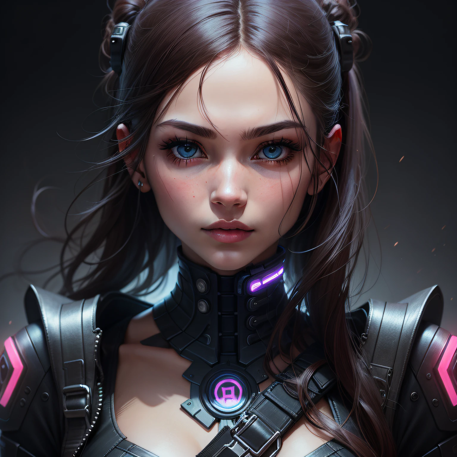 1girl, extreme + absolutely beautiful + meticulous_face, extreme + absolutely beautiful + meticulous_eyes, upper body, close-up, cyberpunk background, sketch, solid color,