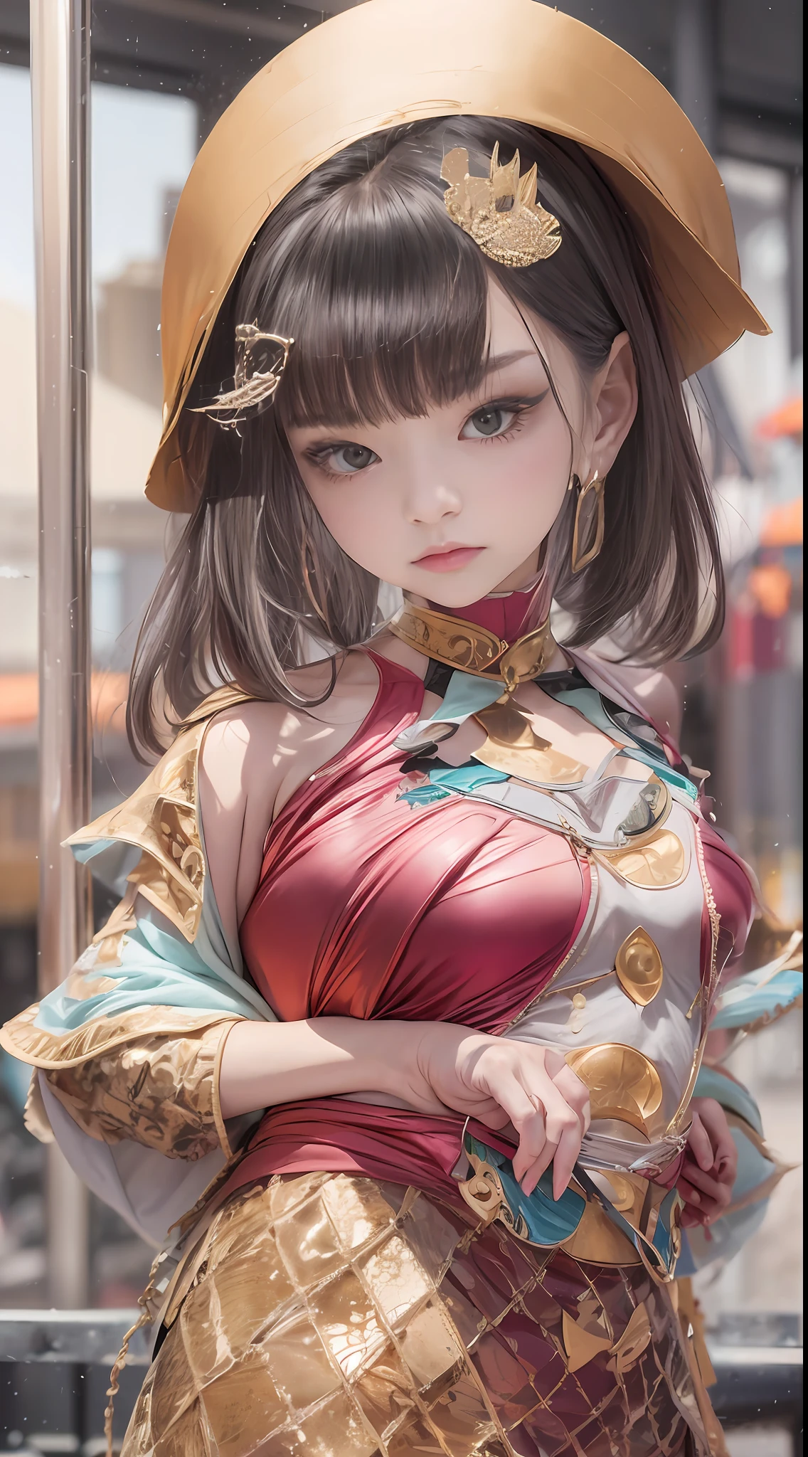 (tmasterpiece,k hd,hyper HD,16k)brunette color hair,15 year old girl,Multi-layer gauze skirt,Green embroidered chicken crown gold inlaid hooves,Rouge lips,Cherry mouth,Focus on the neckline,Soft hair like slippery silk,Sparkling,Almost reluctant to look away,She wears suspenders!Imagine that,She just wore a cheongsam to shop in the bustling Sanlitun,One can't help but want to take a closer look。Take a closer look, desi,Her belly pocket is quite stylish,The skirt flutters in the wind,It's like adding a touch of energy to the whole street,Crocodile skin train,A sneak peek angle,(From the angle below),Sit in a seat with a fish pattern on the train,sitting in front,Zoom camera,head portrait,Head down and sleepy-eyed,Look at the ground, best qualtiy, hyper HD, (realisticlying:1.4),, A high resolution, the detail, RAW photogr, Sharp Re, Nikon D850 Film Stock Photo by Jefferies Lee 4 Kodak Portra 400 Camera F1.6 shots, Rich colors, ultra-realistic vivid textures, Dramatic lighting, Unreal Engine Art Station Trend, cinestir 800,