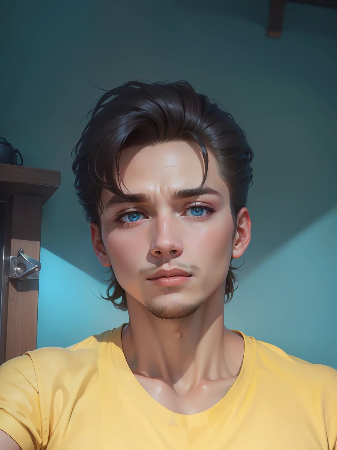 ((Best Quality, 8K, Masterpiece: 1.3)), 1boy, Slim Abs Beauty: 1.3, (Hairstyle Casual, Big Breasts: 1.2), Dress: 1.1, Super Fine Face, Delicate Eyes, Double Eyelids,Home