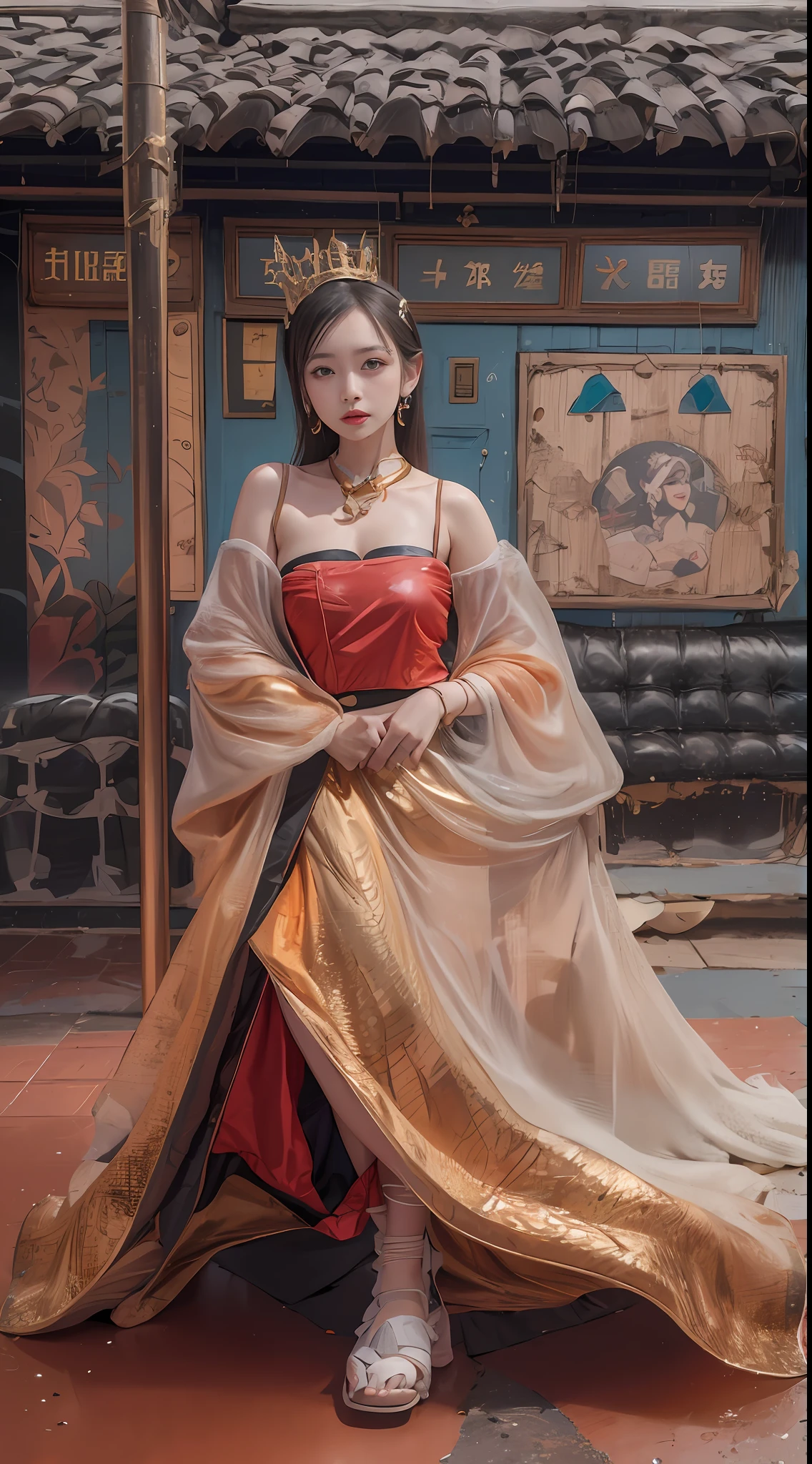 (tmasterpiece,k hd,hyper HD,16k)brunette color hair,15 year old girl,Multi-layer gauze skirt,Terracotta embroidered chicken crown gold inlaid hairpin,Rouge lips,Cherry mouth,Focus on the neckline,Soft hair like slippery silk,Sparkling,Almost reluctant to look away,She wears suspenders!Imagine that,She just wore a cheongsam to shop in the bustling Sanlitun,One can't help but want to take a closer look。Take a closer look, desi,Her belly pocket is quite stylish,The skirt flutters in the wind,It's like adding a touch of energy to the whole street,Crocodile skin train,A sneak peek angle,(From the angle below),Sit in a seat with a fish pattern on the train,sitting in front,Zoom camera,head portrait,Head down and sleepy-eyed,Look at the ground, best qualtiy, hyper HD, (realisticlying:1.4),, A high resolution, the detail, RAW photogr, Sharp Re, Nikon D850 Film Stock Photo by Jefferies Lee 4 Kodak Portra 400 Camera F1.6 shots, Rich colors, ultra-realistic vivid textures, Dramatic lighting, Unreal Engine Art Station Trend, cinestir 800,