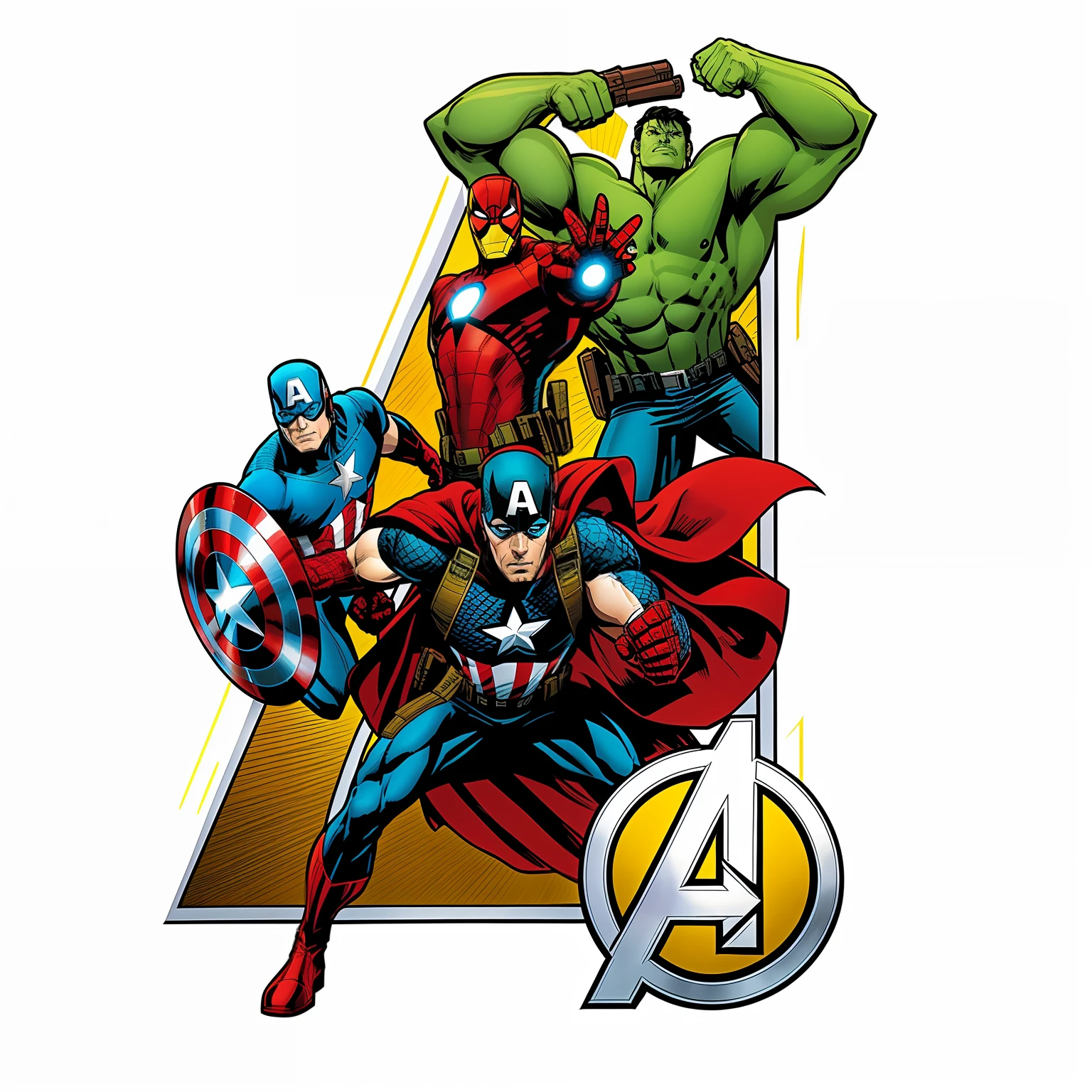 Marvel superhero group assembles in front of yellow background, The Avengers movie, marvel art, from avengers, Heroic!!!, super hero art, marvel character