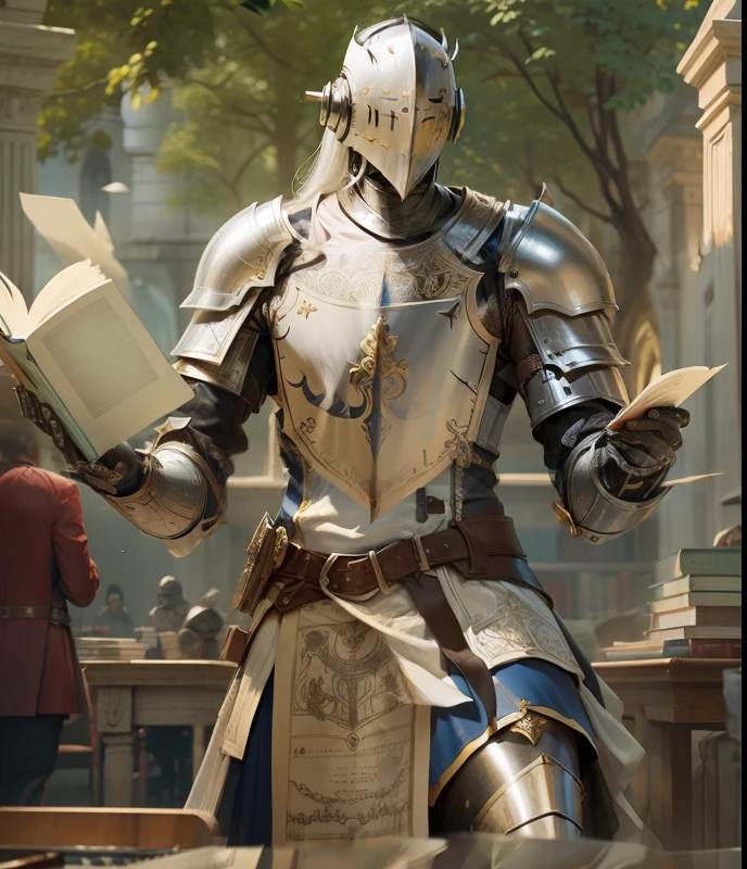 Ai dressed up as knight that reads and makes stories